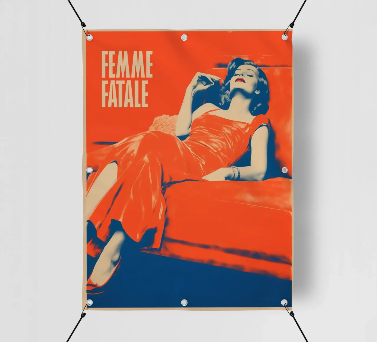 Femme Fatale in rosso e blu | Retro Risographie telo in pvc da Autofocus