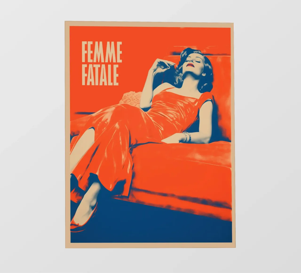 Femme Fatale in rosso e blu | Retro Risographie telo in pvc da Autofocus
