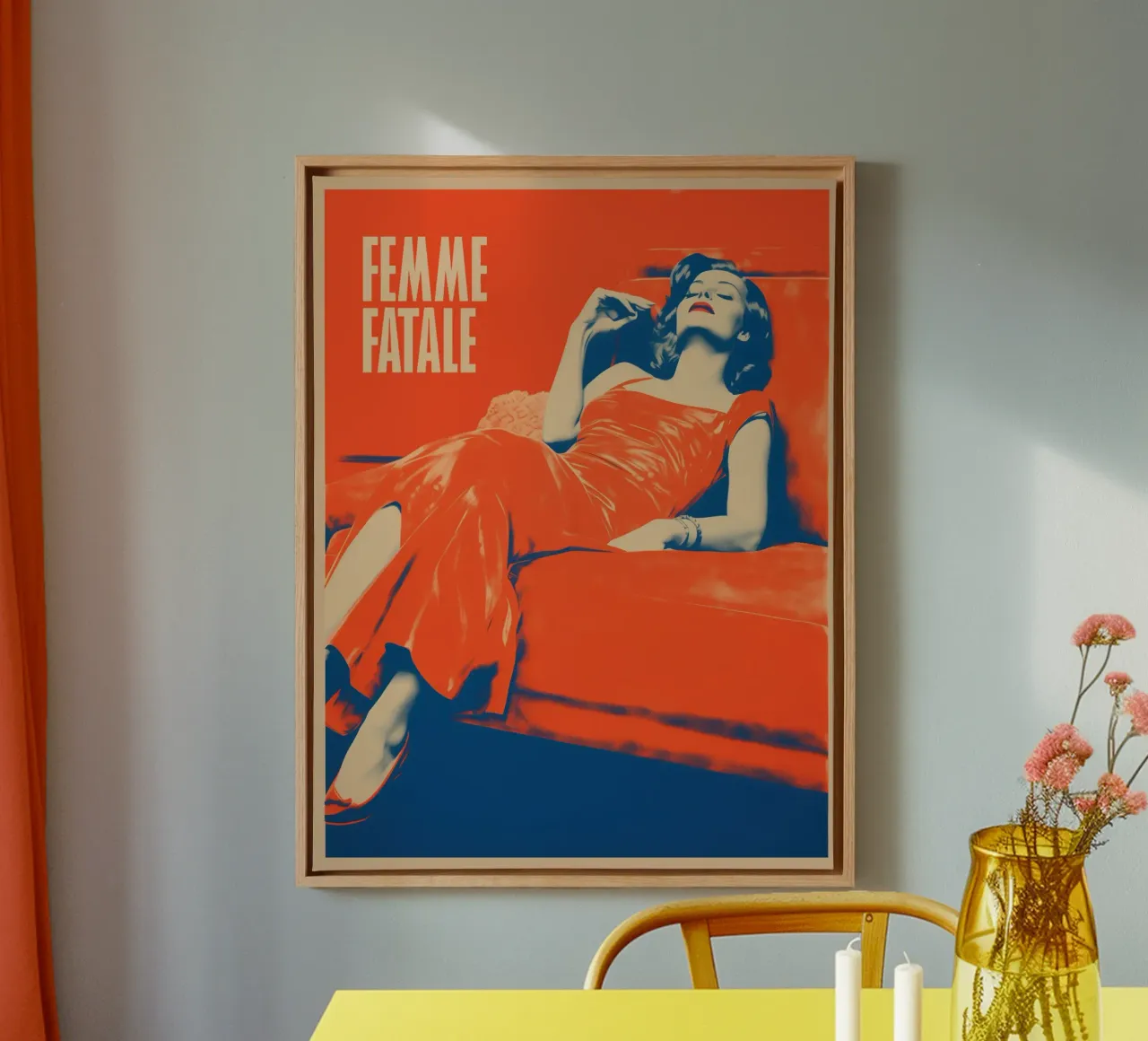Femme Fatale in rosso e blu | Retro Risographie tela da Autofocus