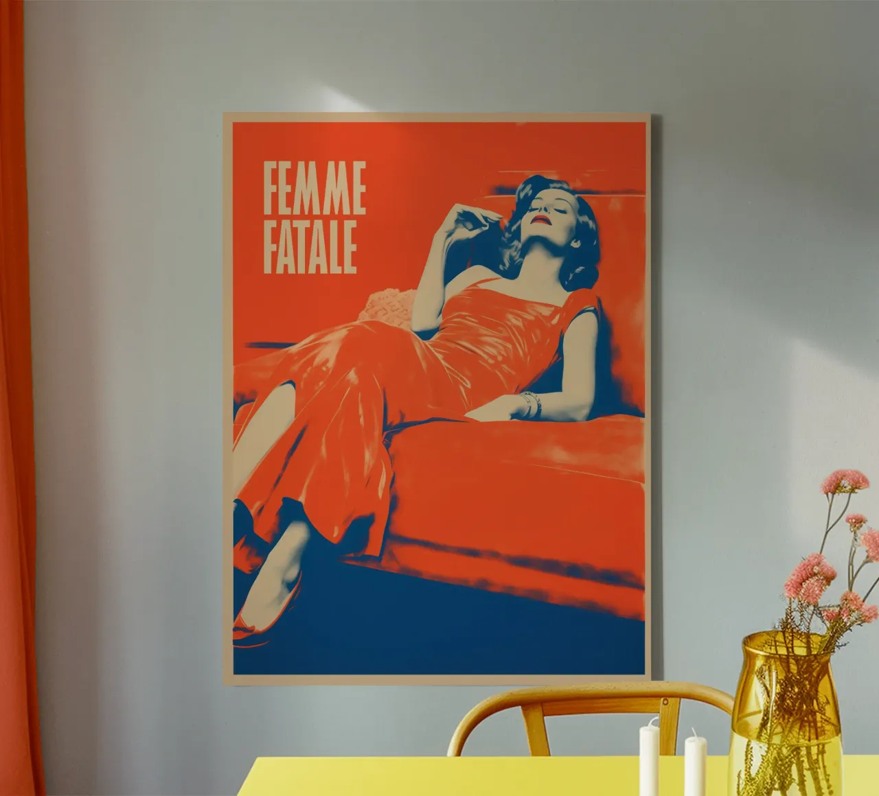 Femme Fatale in rosso e blu | Retro Risographie tela da Autofocus