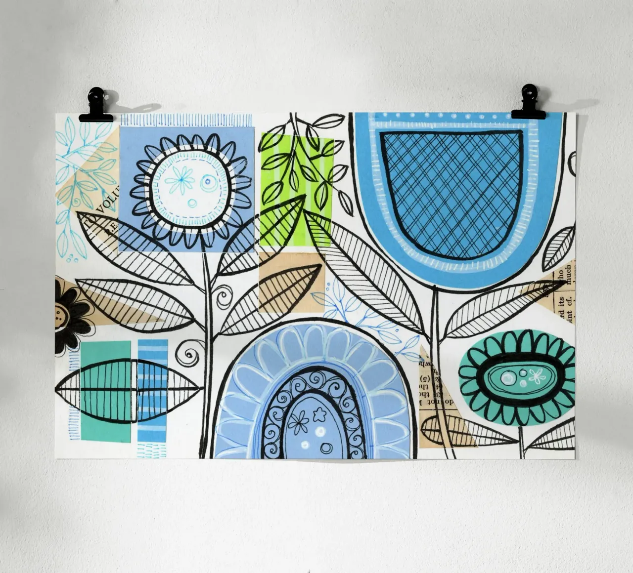 Susan Black - Collage botanico 07 poster con telaio in alluminio da The Artcircle