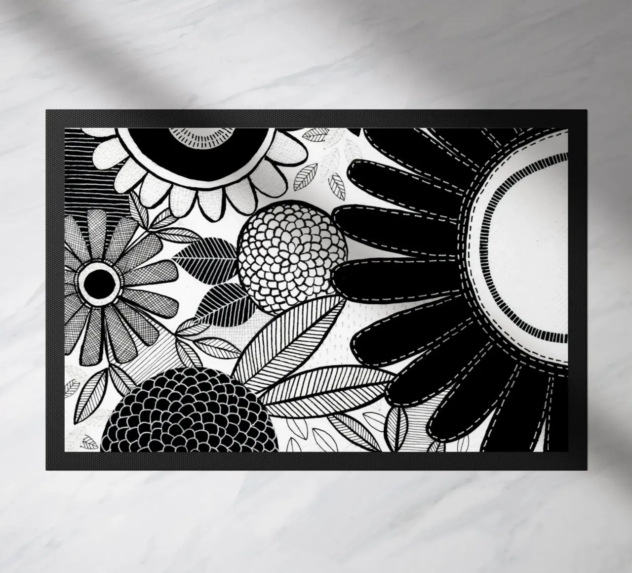 Susan Black - Giardino botanico bianco nero zerbino da The Artcircle