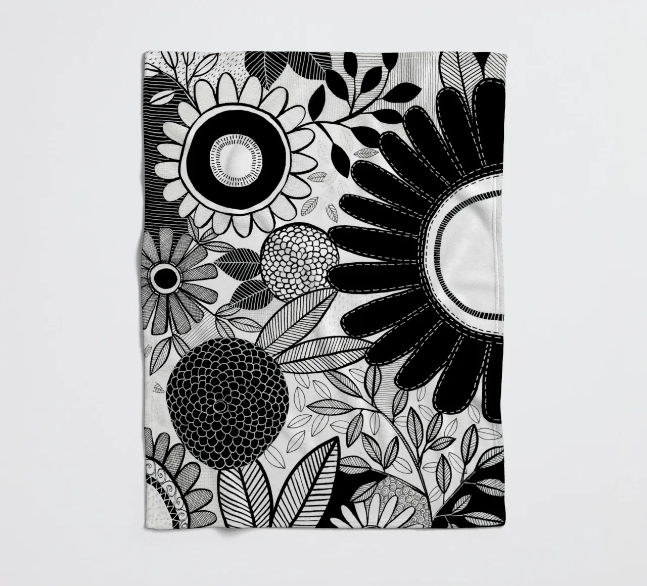 Susan Black - Giardino botanico bianco nero coperta in pile da The Artcircle