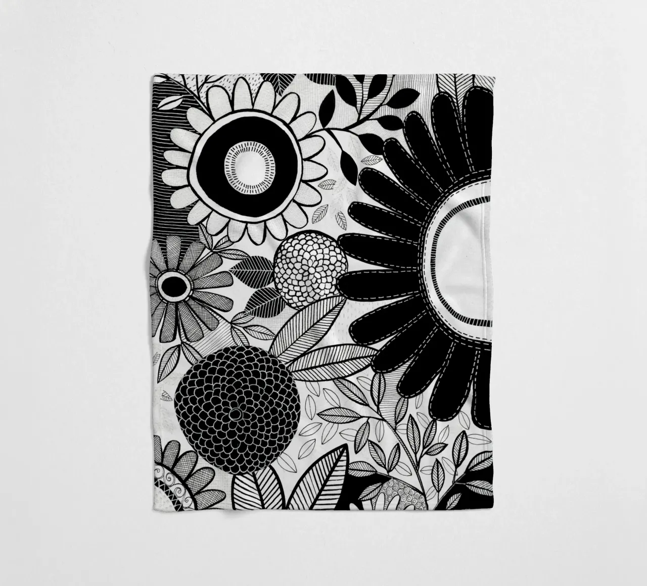 Susan Black - Giardino botanico bianco nero coperta in pile da The Artcircle