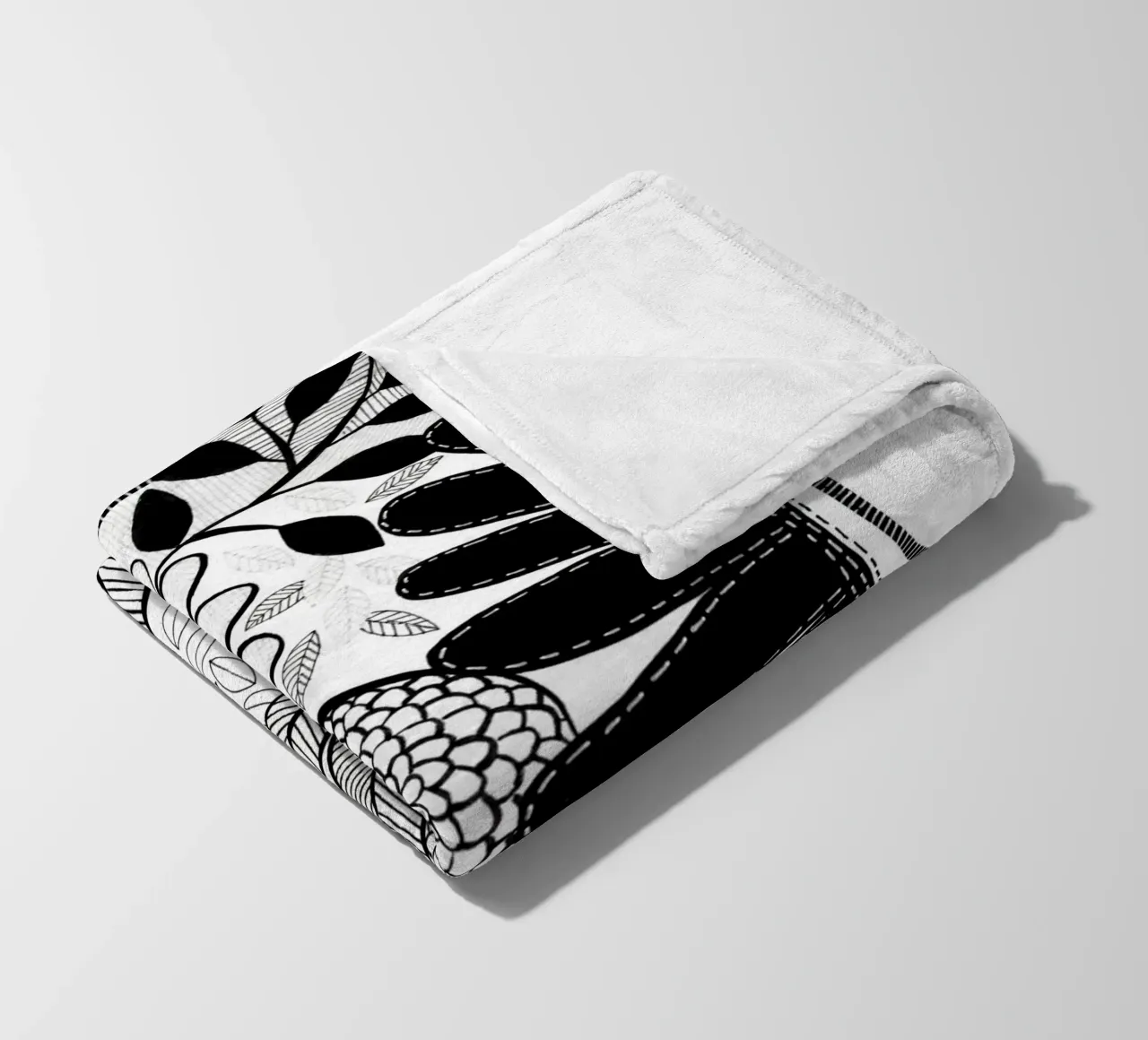 Susan Black - Giardino botanico bianco nero coperta in pile da The Artcircle