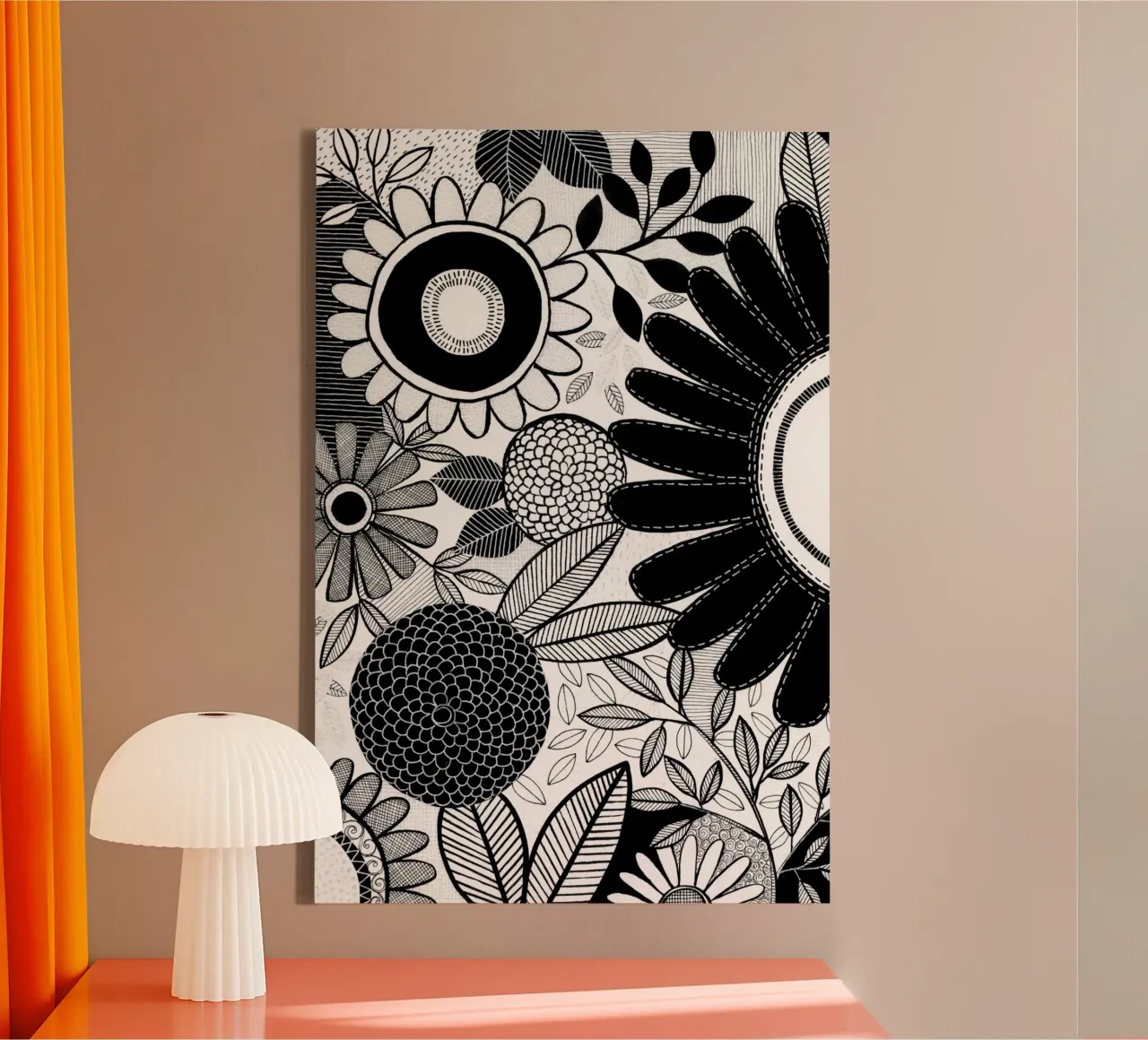 Susan Black - Botanische tuin zwart wit canvas met Baklijst van The Artcircle
