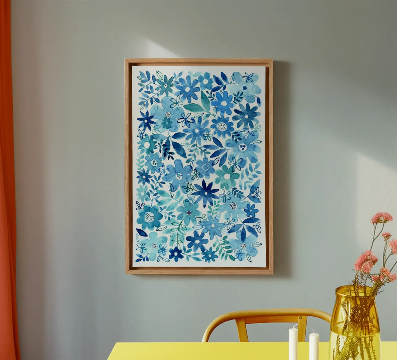 Susan Black - Botanische tuin - Blauwe bloesems canvas met Baklijst van The Artcircle