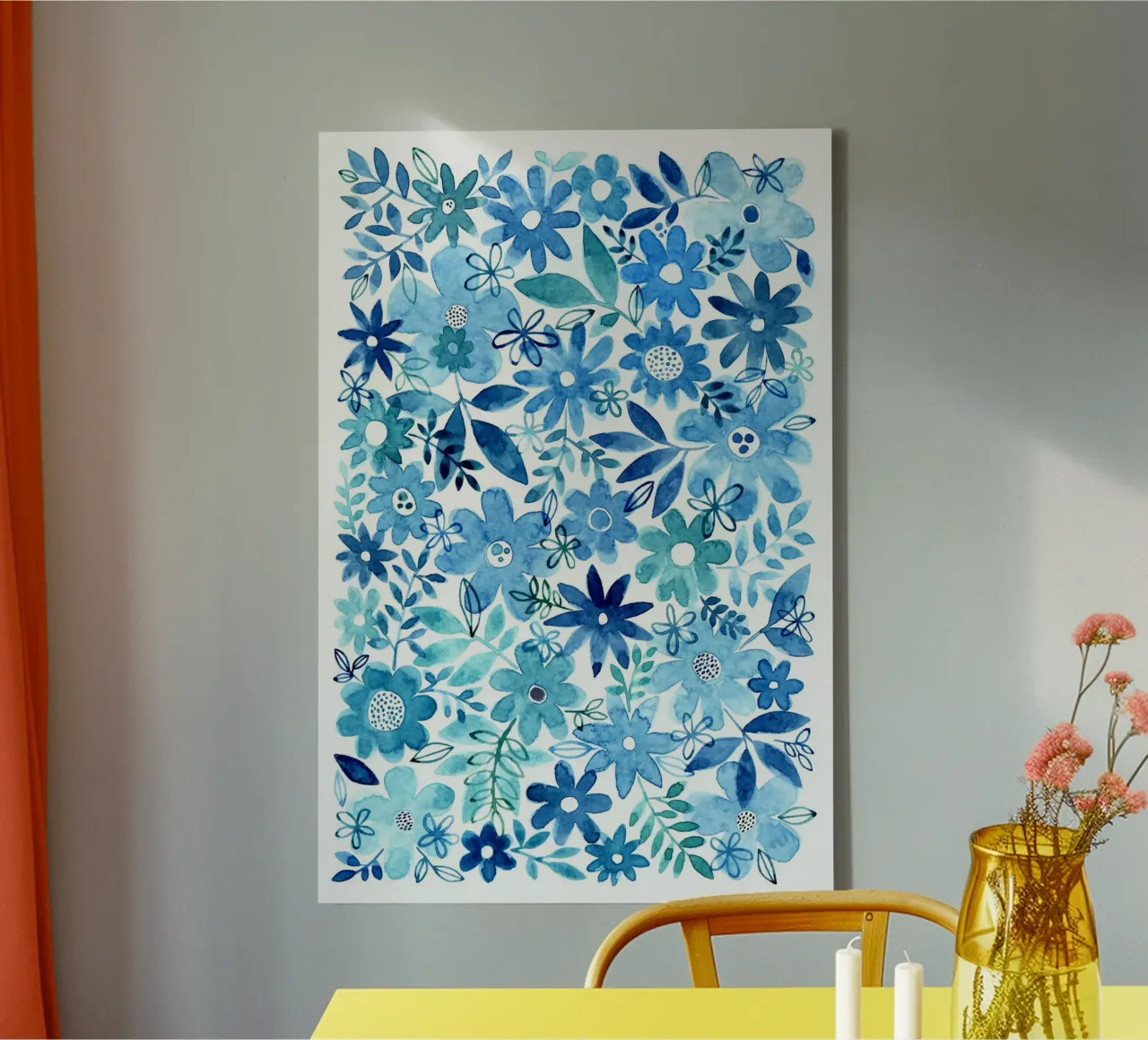 Susan Black - Botanische tuin - Blauwe bloesems canvas met Baklijst van The Artcircle