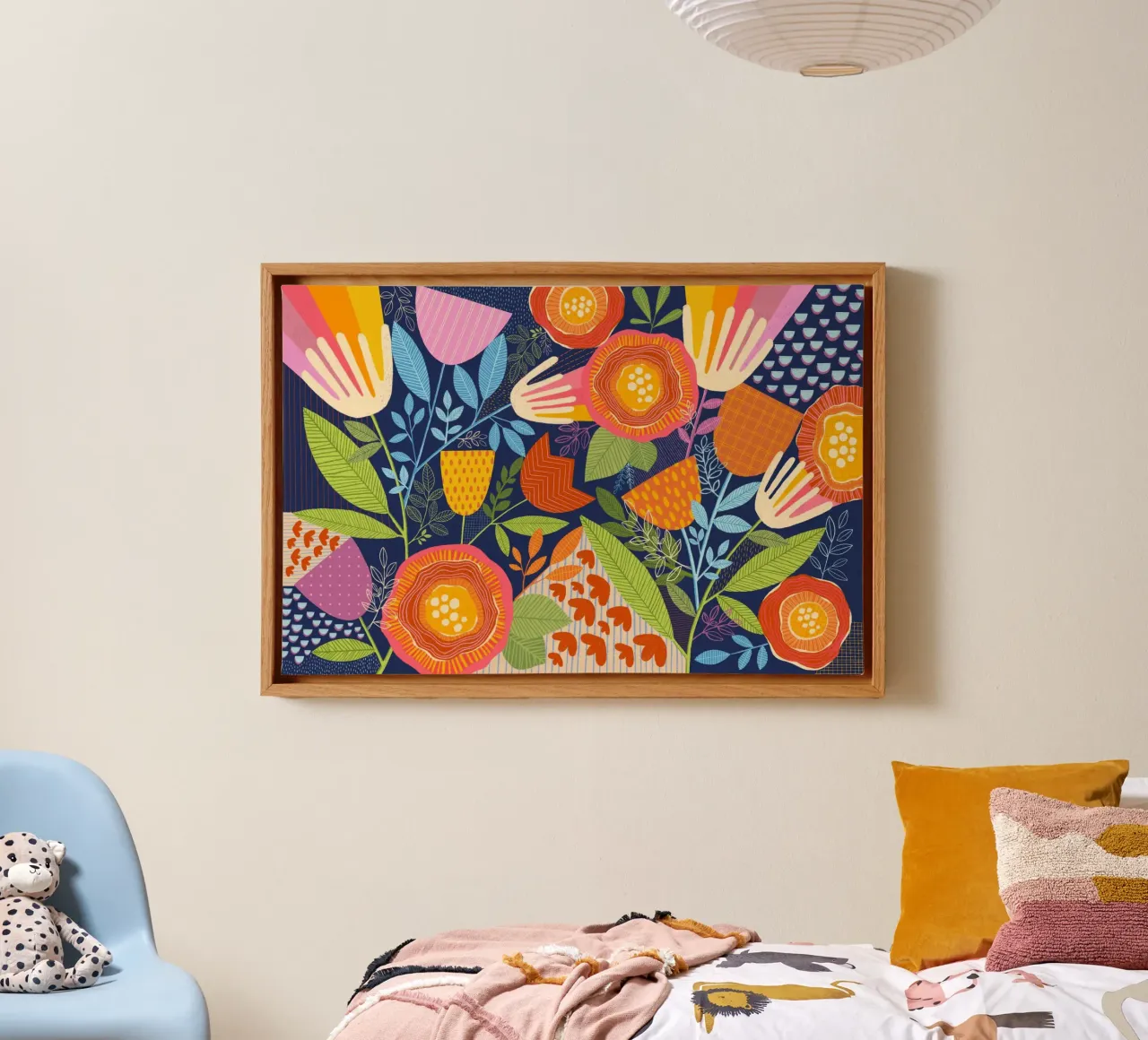Susan Black - Botanical Multi Colour canvas with Floater frame by The Artcircle