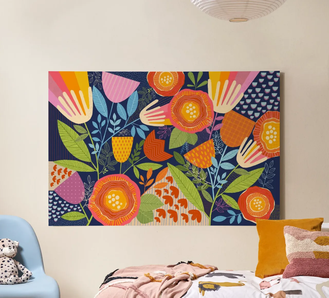 Susan Black - Botanical Multi Colour canvas with Floater frame by The Artcircle