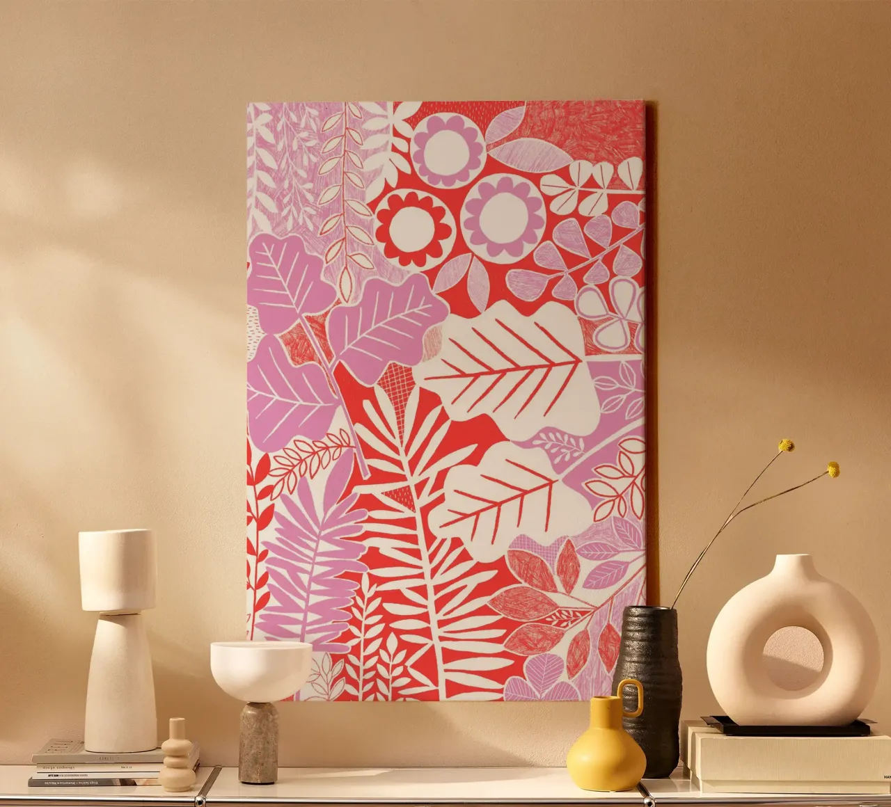 Susan Zwart - Botanisch Rood Lila canvas met Baklijst van The Artcircle