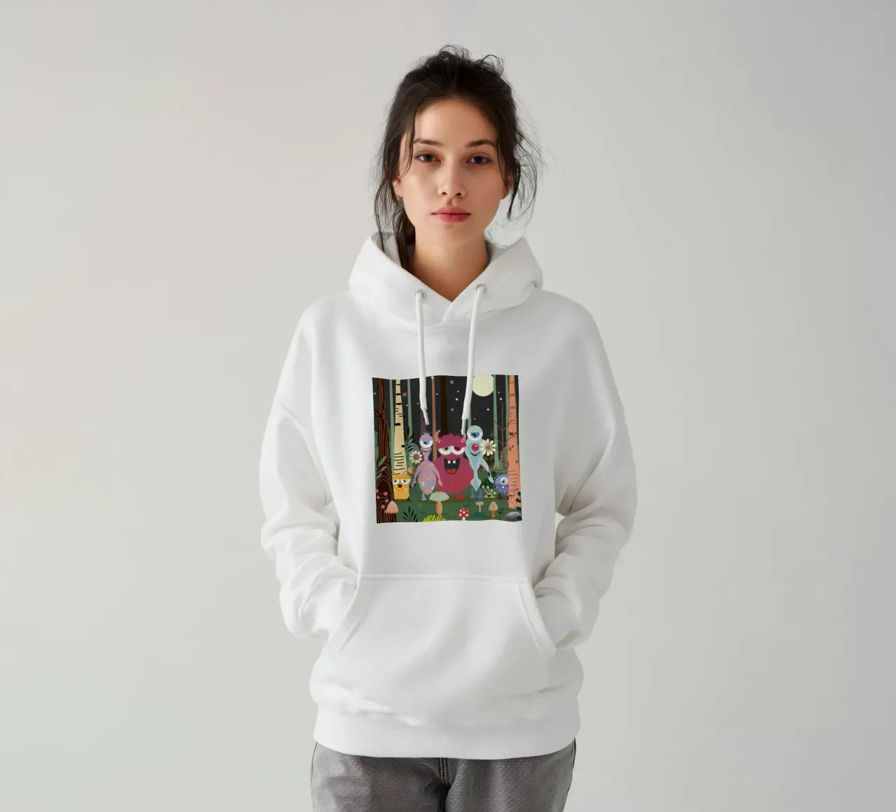 Allegro gruppo di mostri in una foresta magica felpa con cappuccio da namosh