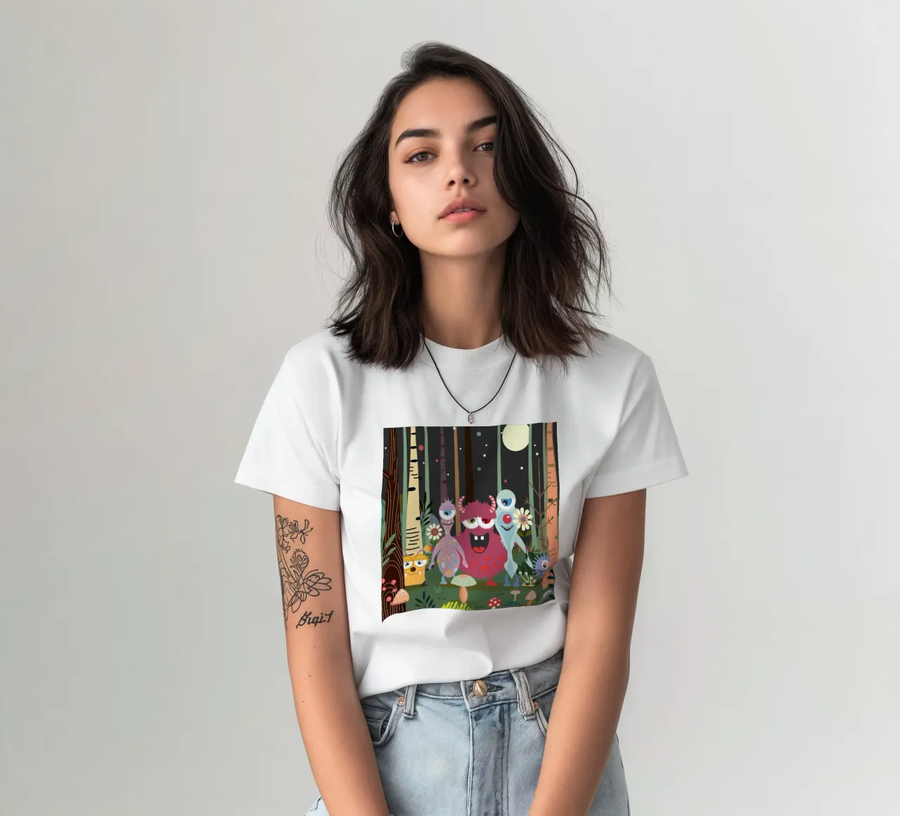 Un groupe de monstres joyeux dans une forêt enchantée t-shirt de namosh