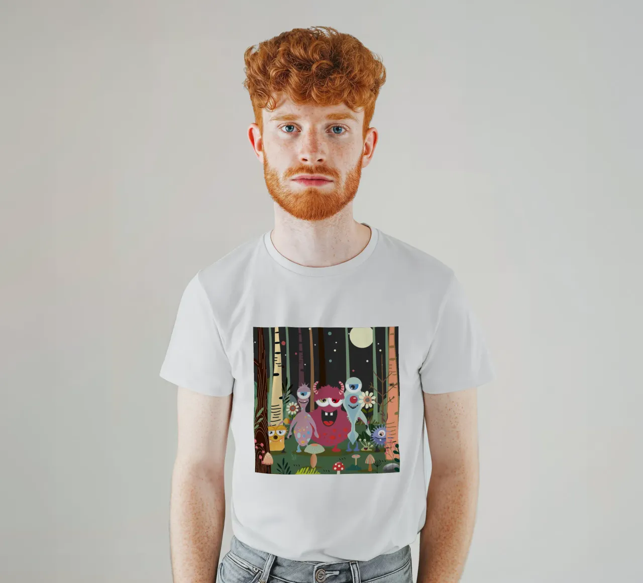 Un groupe de monstres joyeux dans une forêt enchantée t-shirt de namosh