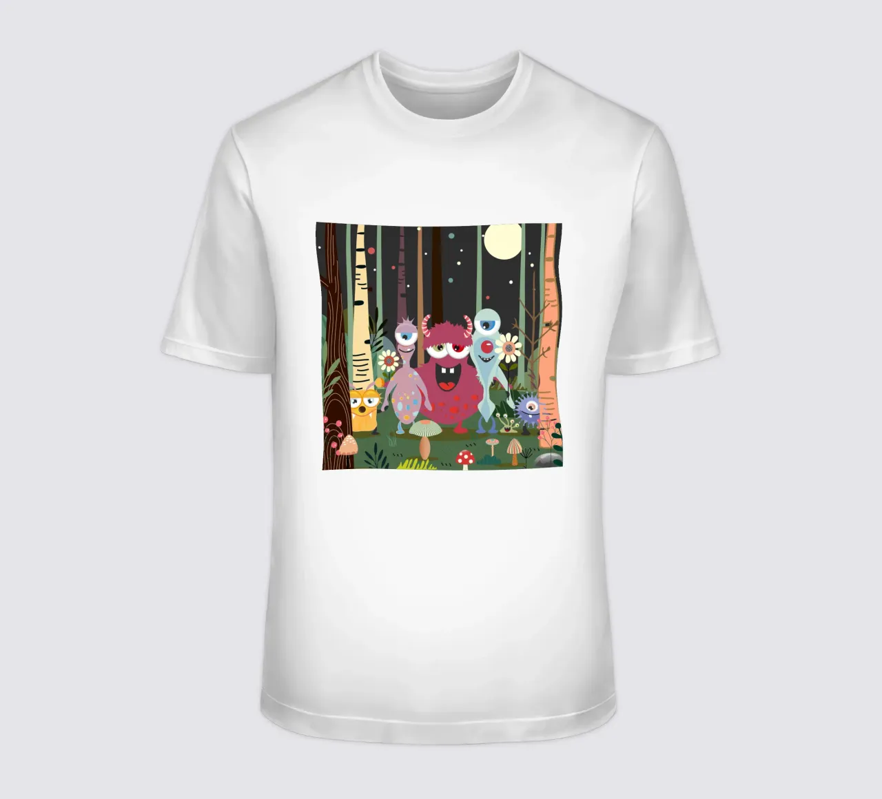 Un groupe de monstres joyeux dans une forêt enchantée t-shirt de namosh