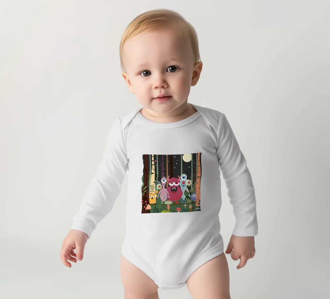 Un groupe de monstres joyeux dans une forêt enchantée body manches longues de namosh