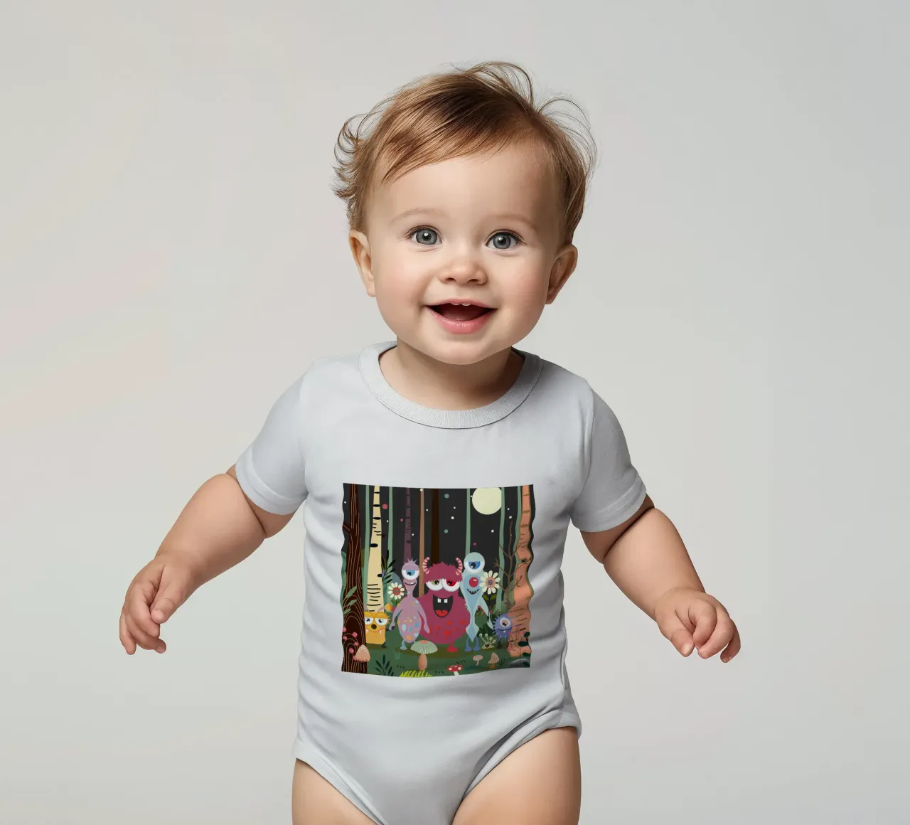 Un groupe de monstres joyeux dans une forêt enchantée body bébé de namosh