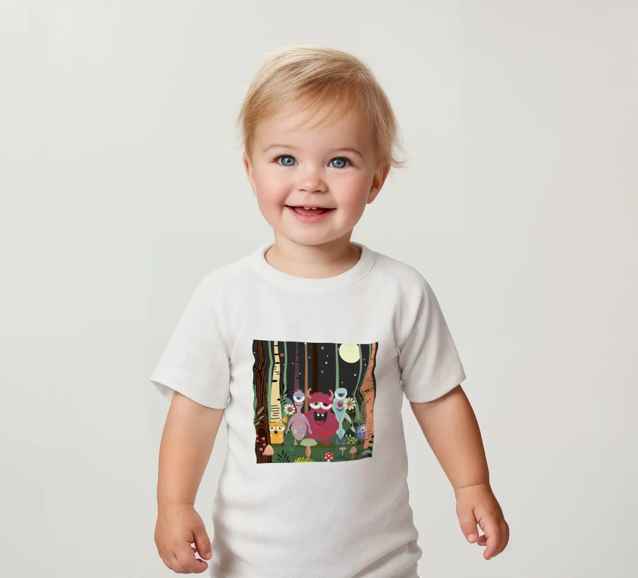 Un groupe de monstres joyeux dans une forêt enchantée t-shirt pour bébé de namosh