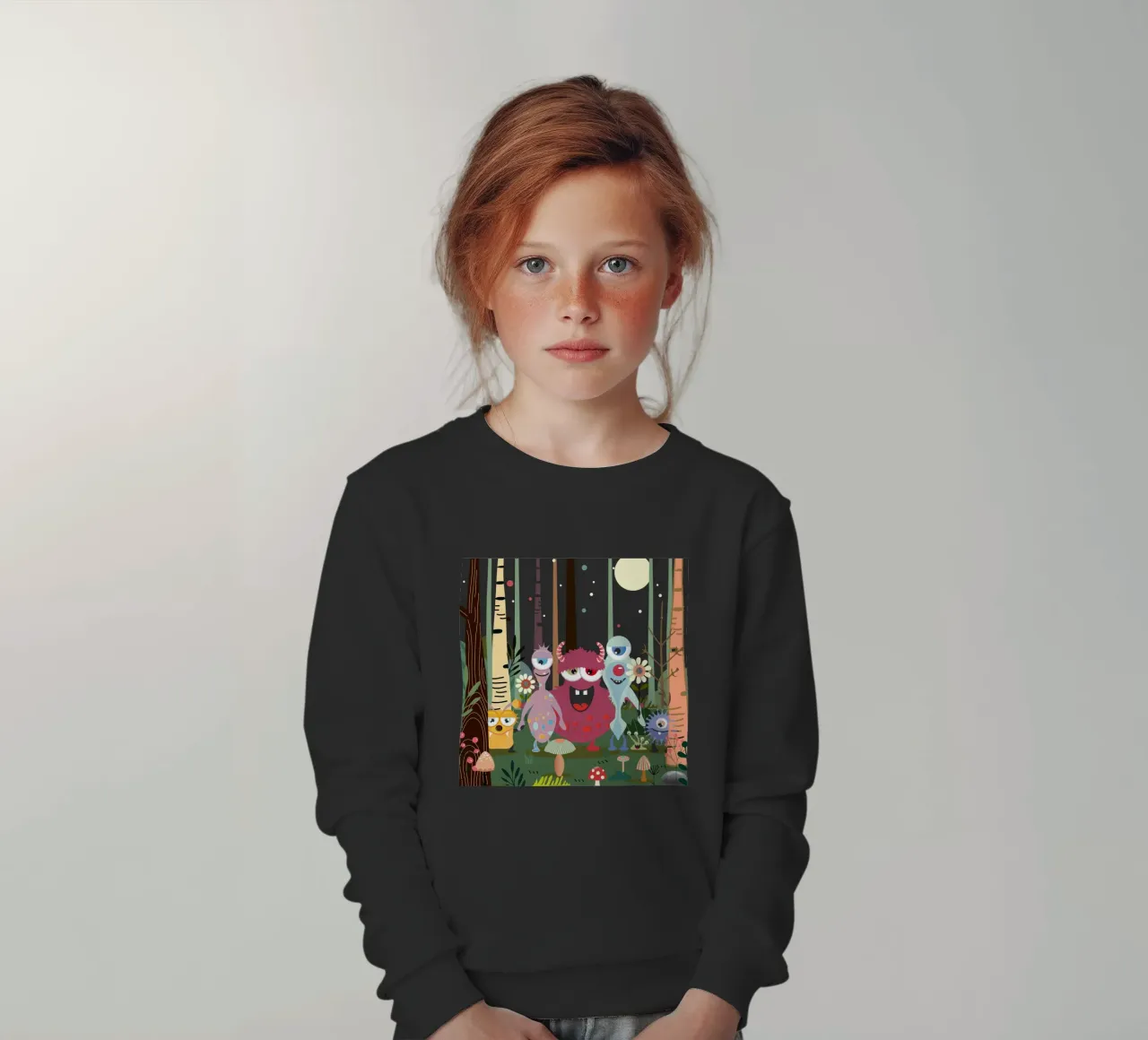 Un groupe de monstres joyeux dans une forêt enchantée sweat enfant de namosh