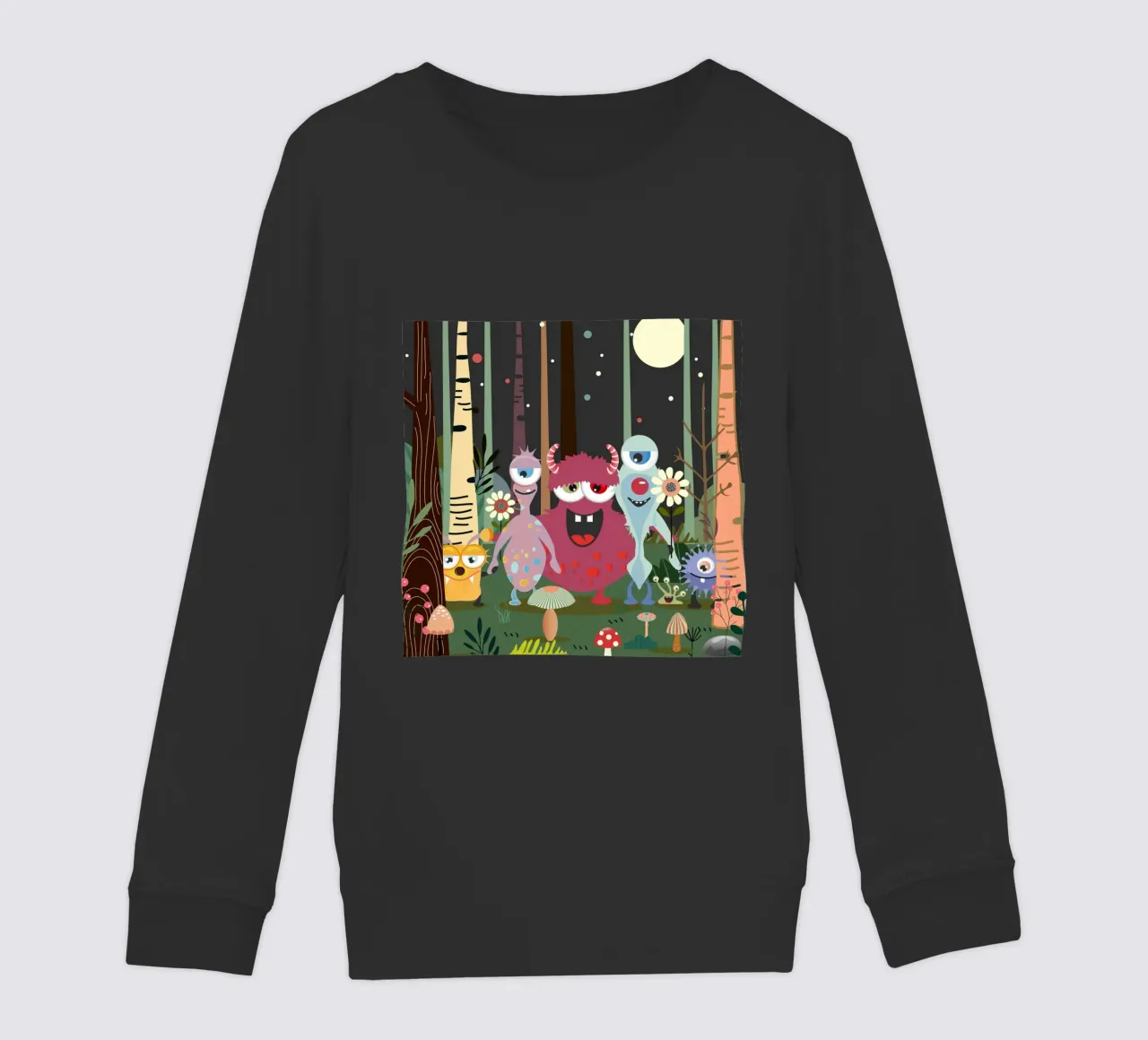 Un groupe de monstres joyeux dans une forêt enchantée sweat enfant de namosh