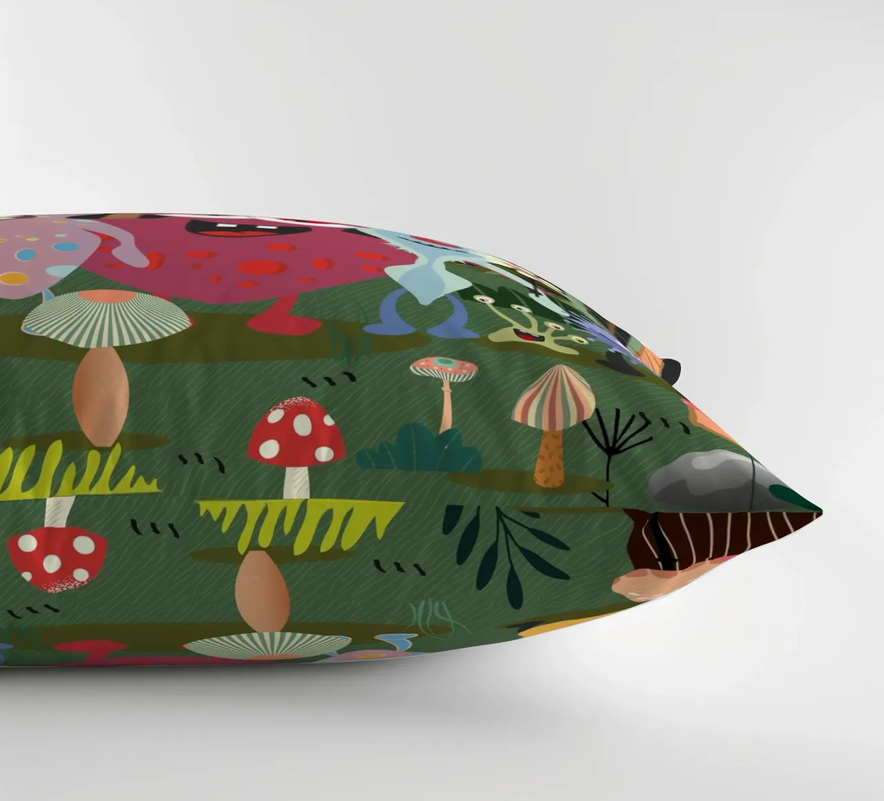 Cheerful group of monsters in a magical forest decorative cushion by namosh