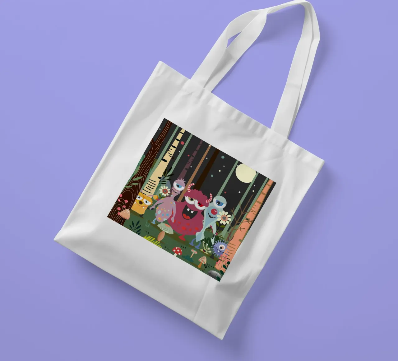 Un groupe de monstres joyeux dans une forêt enchantée tote bag de namosh