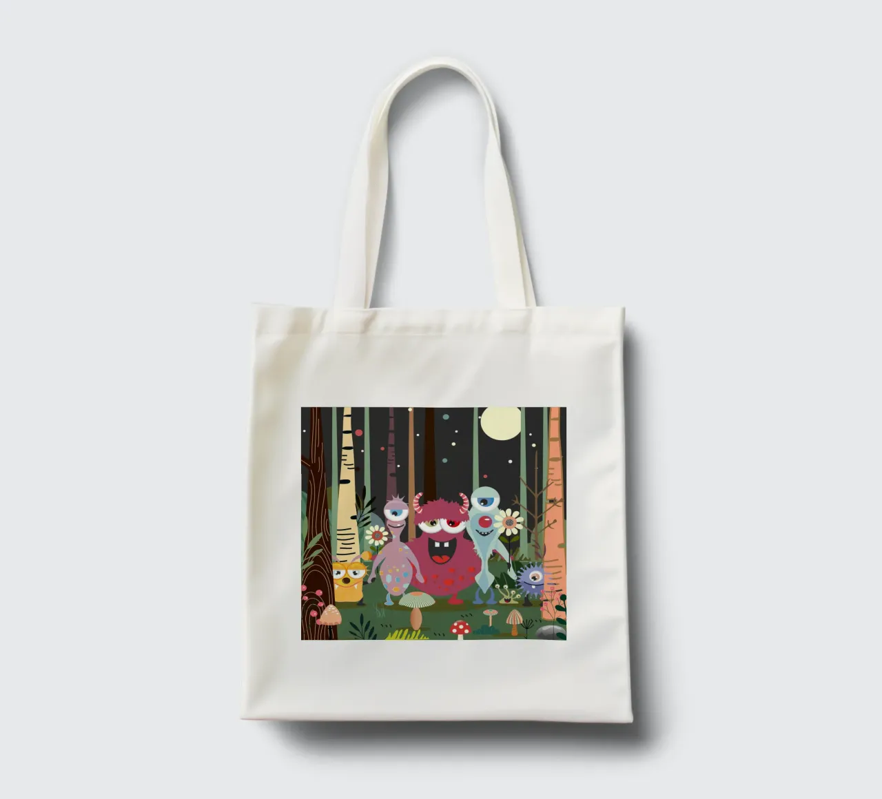 Un groupe de monstres joyeux dans une forêt enchantée tote bag de namosh