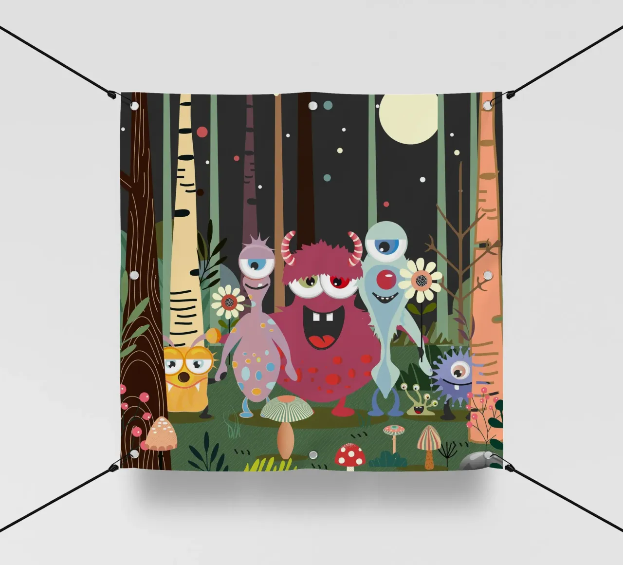 Allegro gruppo di mostri in una foresta magica telo in pvc da namosh