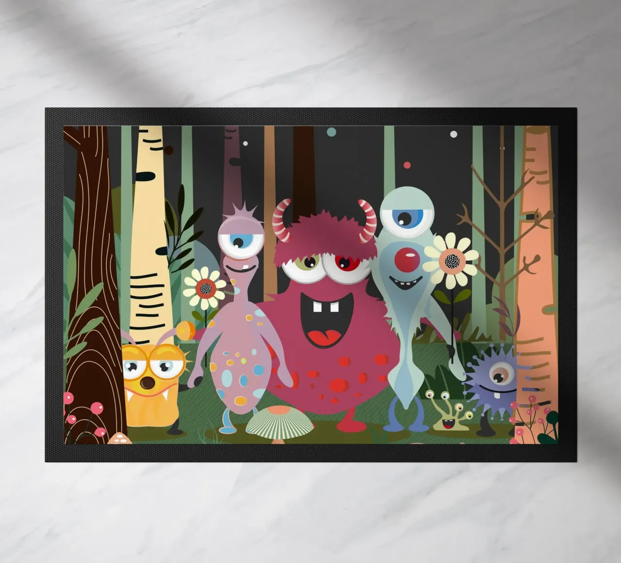 Allegro gruppo di mostri in una foresta magica zerbino da namosh