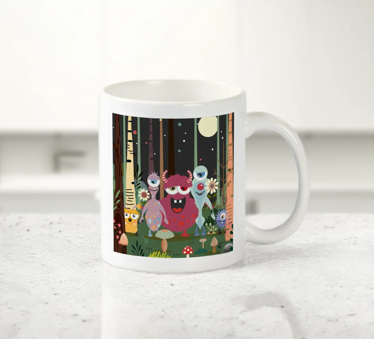 Allegro gruppo di mostri in una foresta magica tazza in ceramica da namosh