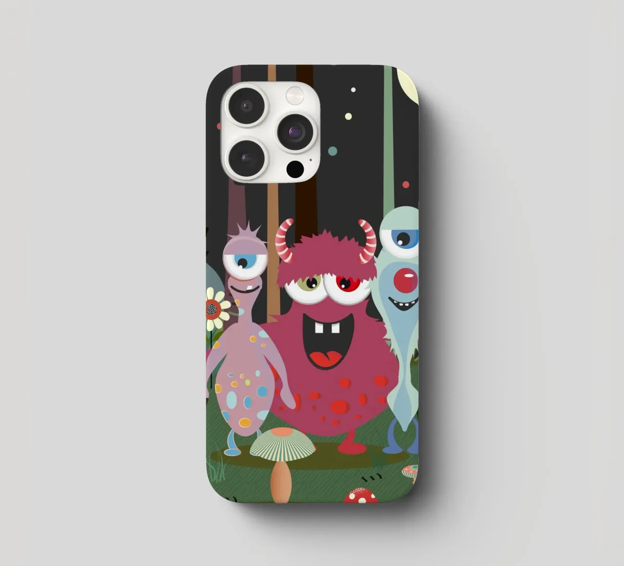 Un groupe de monstres joyeux dans une forêt enchantée coque iphone de namosh