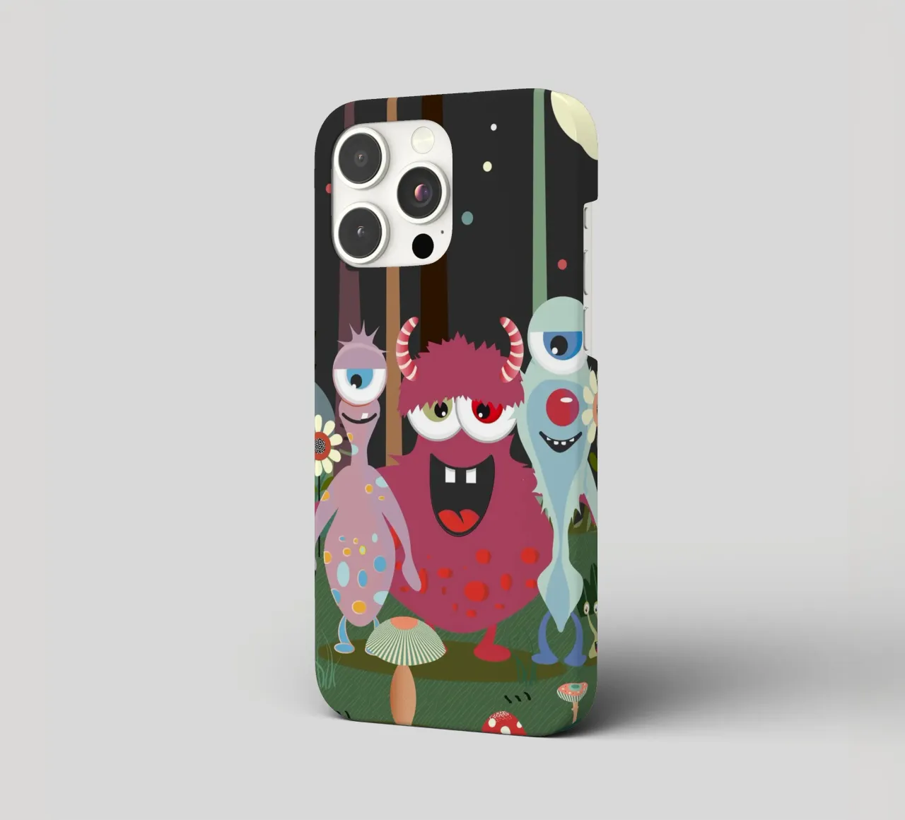 Un groupe de monstres joyeux dans une forêt enchantée coque iphone de namosh