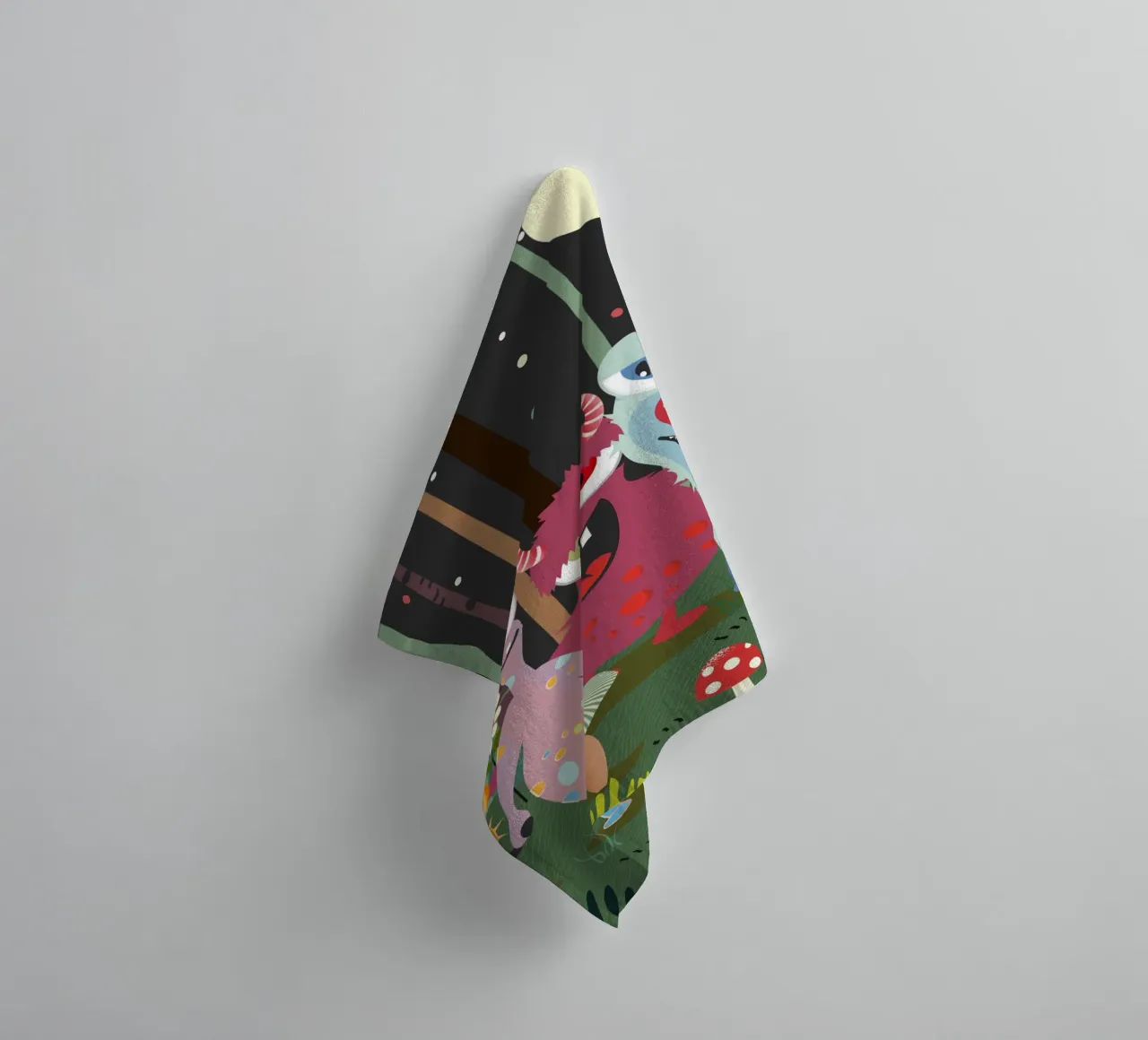 Un groupe de monstres joyeux dans une forêt enchantée serviette de bain de namosh