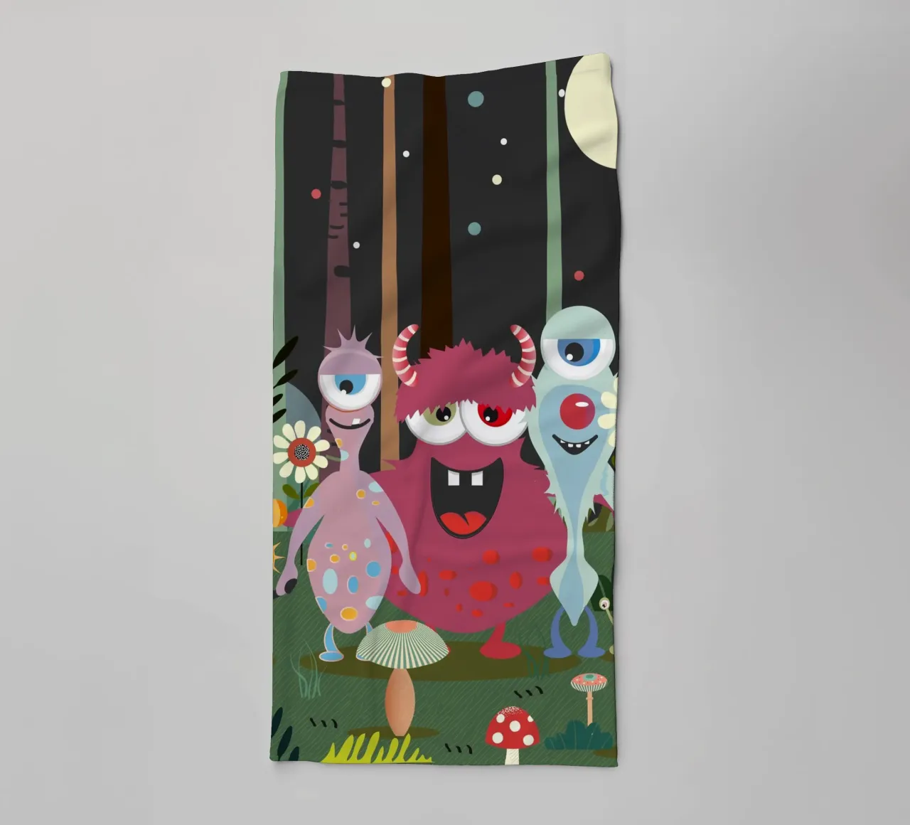 Un groupe de monstres joyeux dans une forêt enchantée serviette de bain de namosh