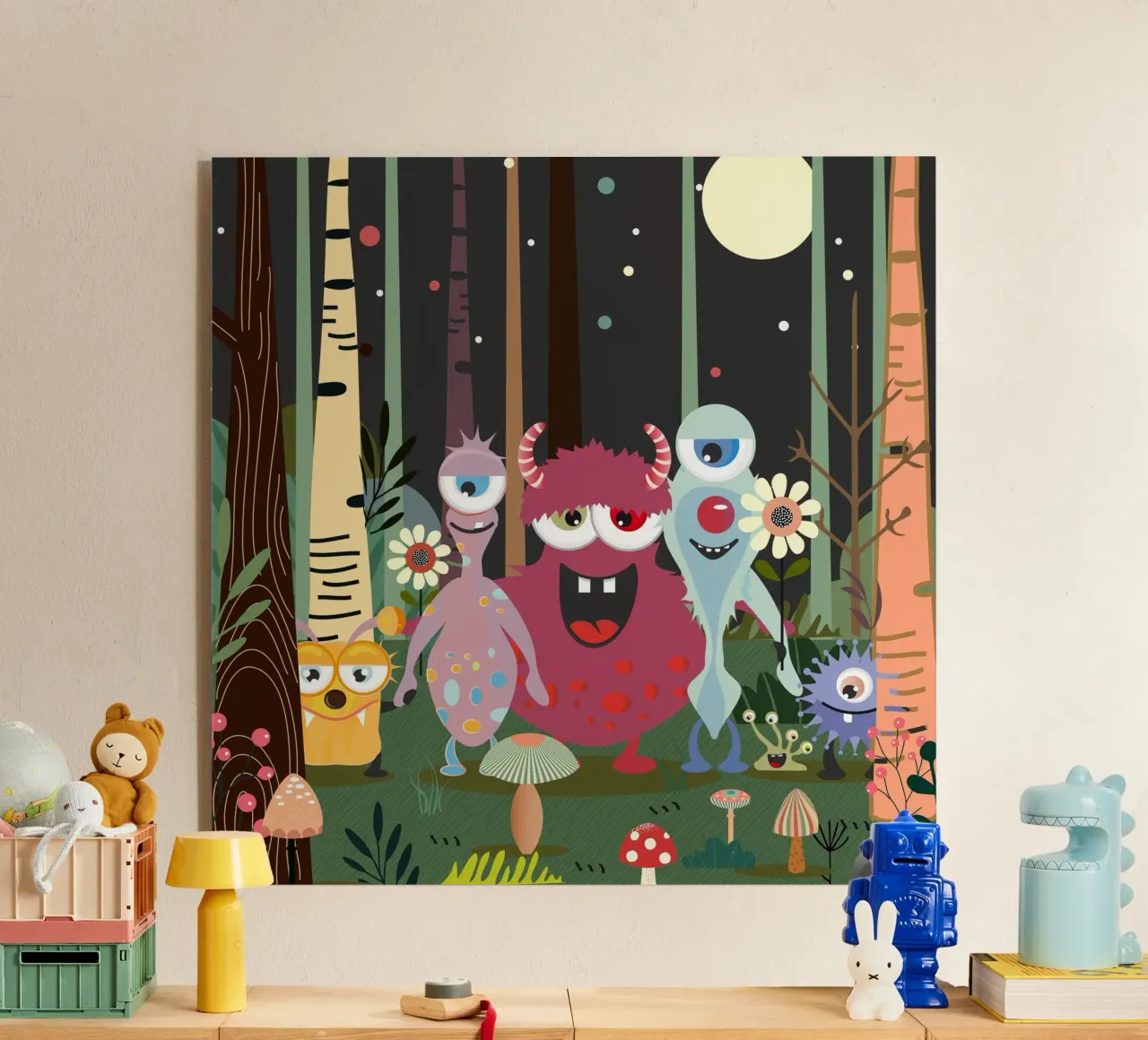 Un groupe de monstres joyeux dans une forêt enchantée plexiglas de namosh