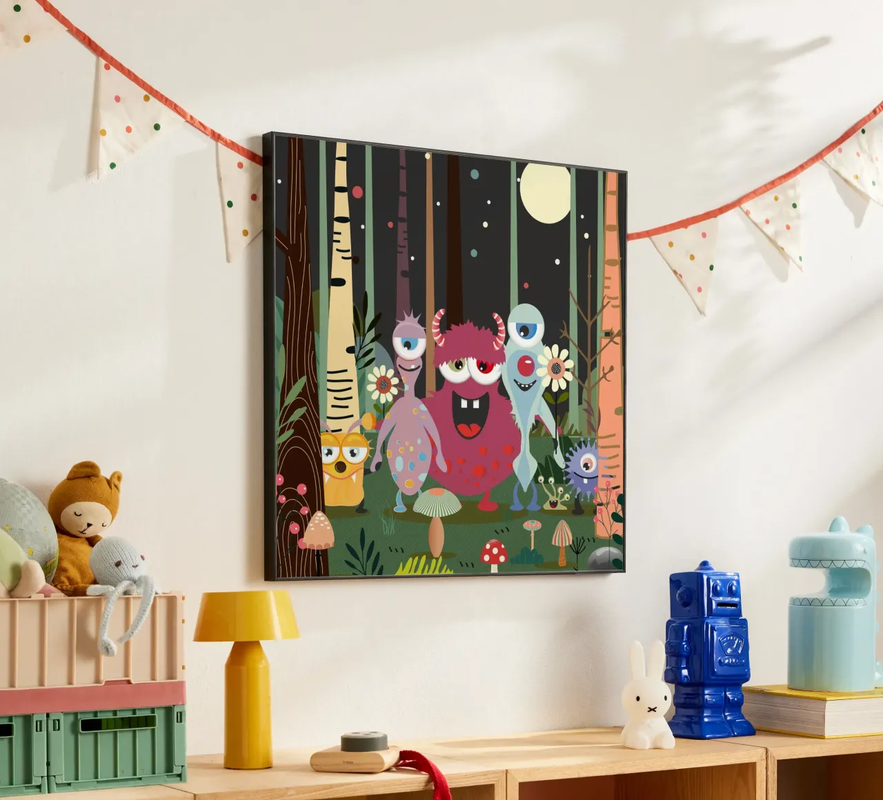 Un groupe de monstres joyeux dans une forêt enchantée alu dibond de namosh