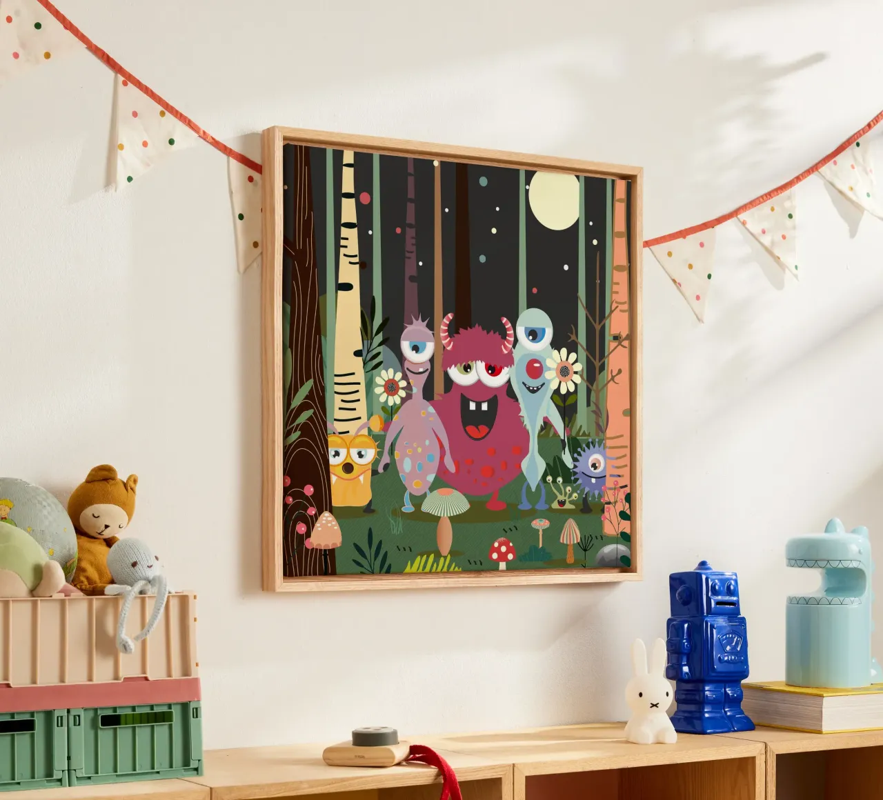 Un groupe de monstres joyeux dans une forêt enchantée toile de namosh