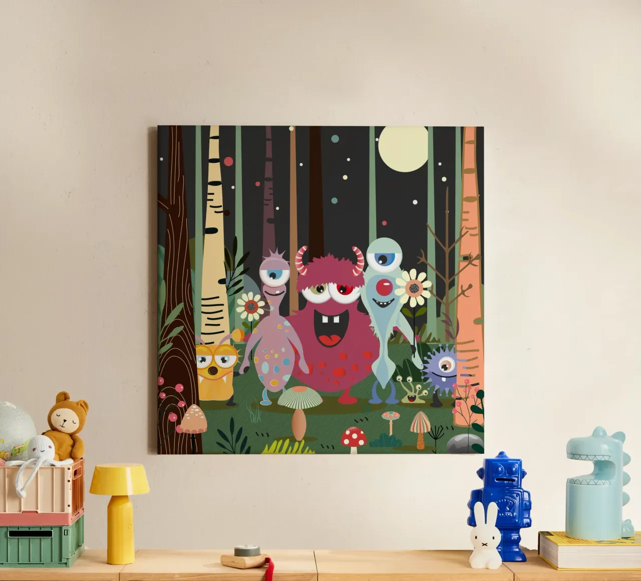 Un groupe de monstres joyeux dans une forêt enchantée toile de namosh