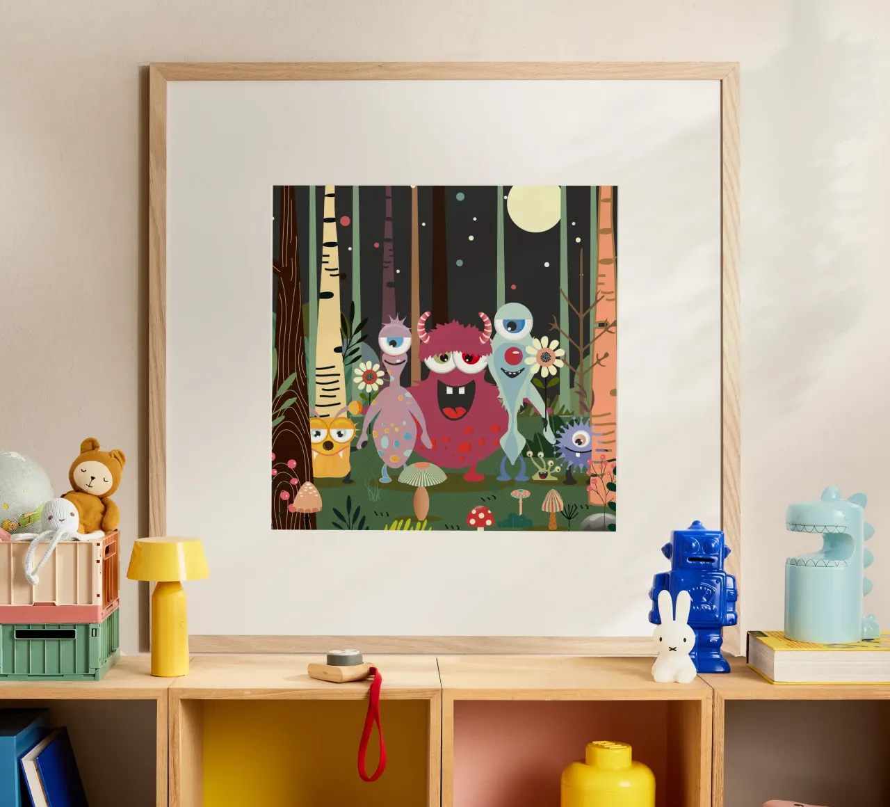 Un groupe de monstres joyeux dans une forêt enchantée poster de namosh