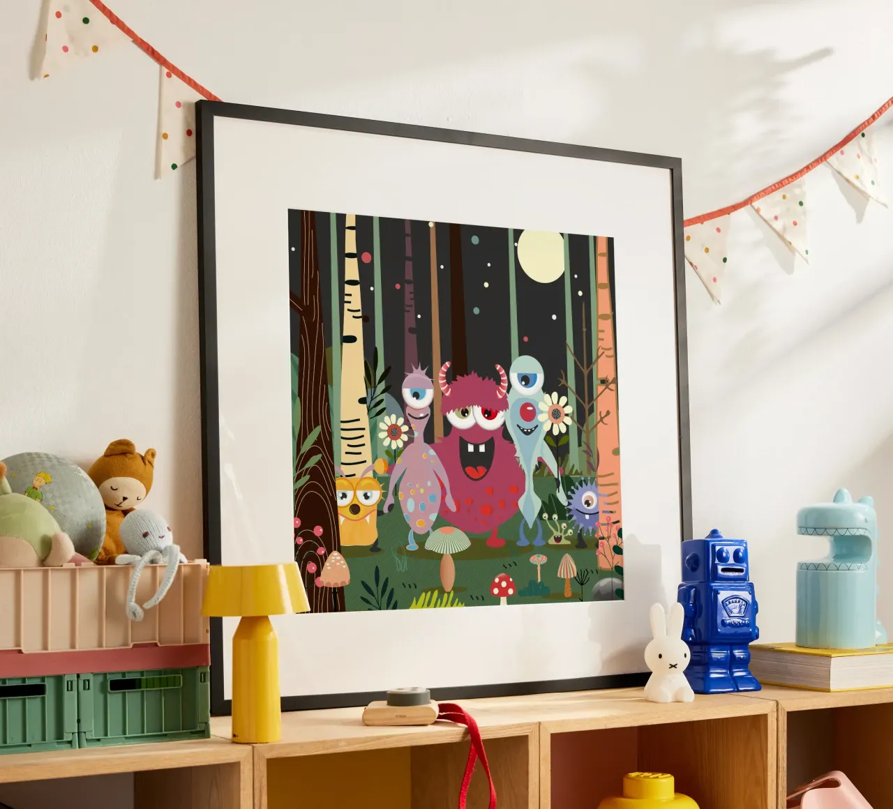 Un groupe de monstres joyeux dans une forêt enchantée poster de namosh