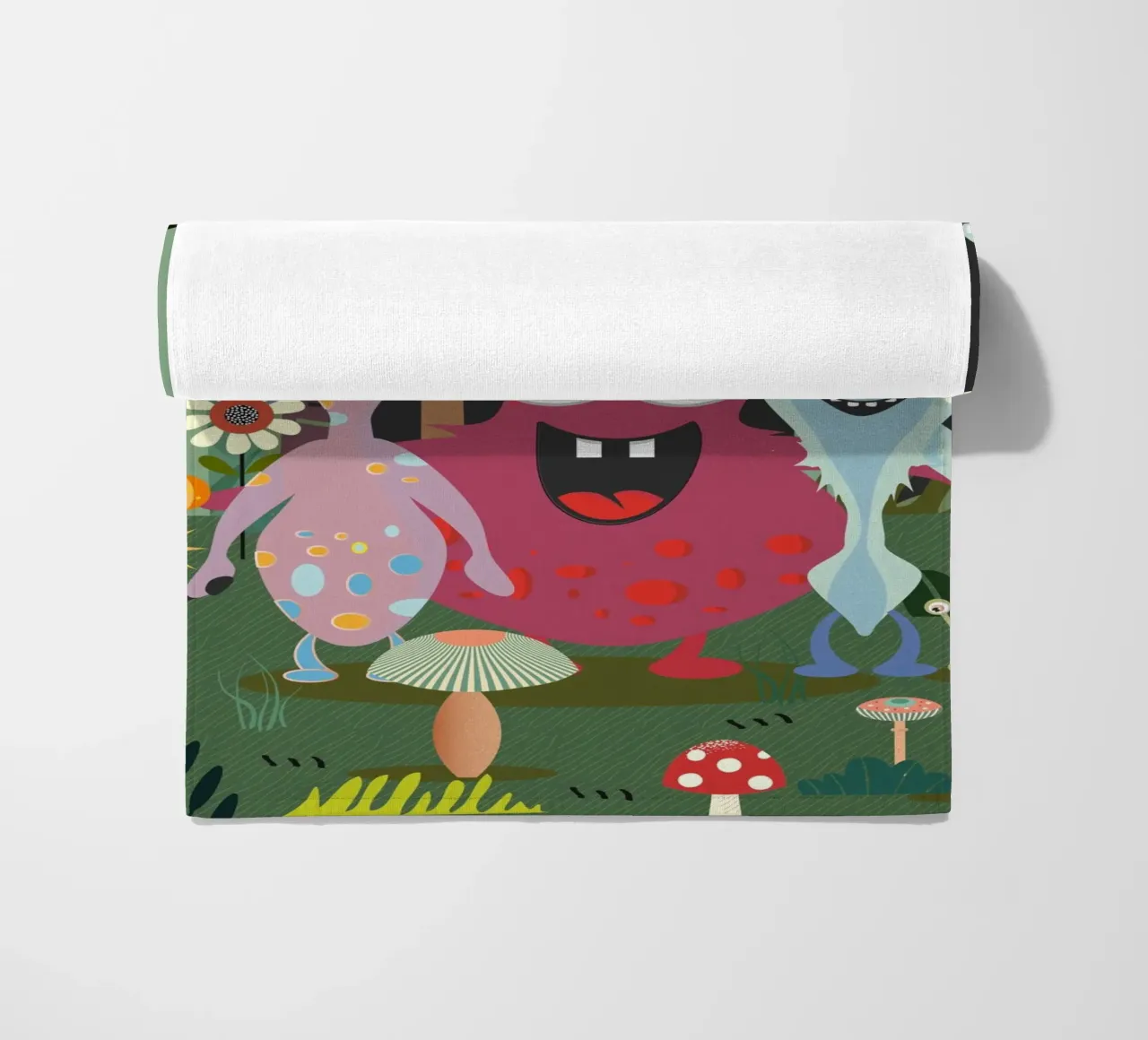 Un groupe de monstres joyeux dans une forêt enchantée serviette de plage de namosh