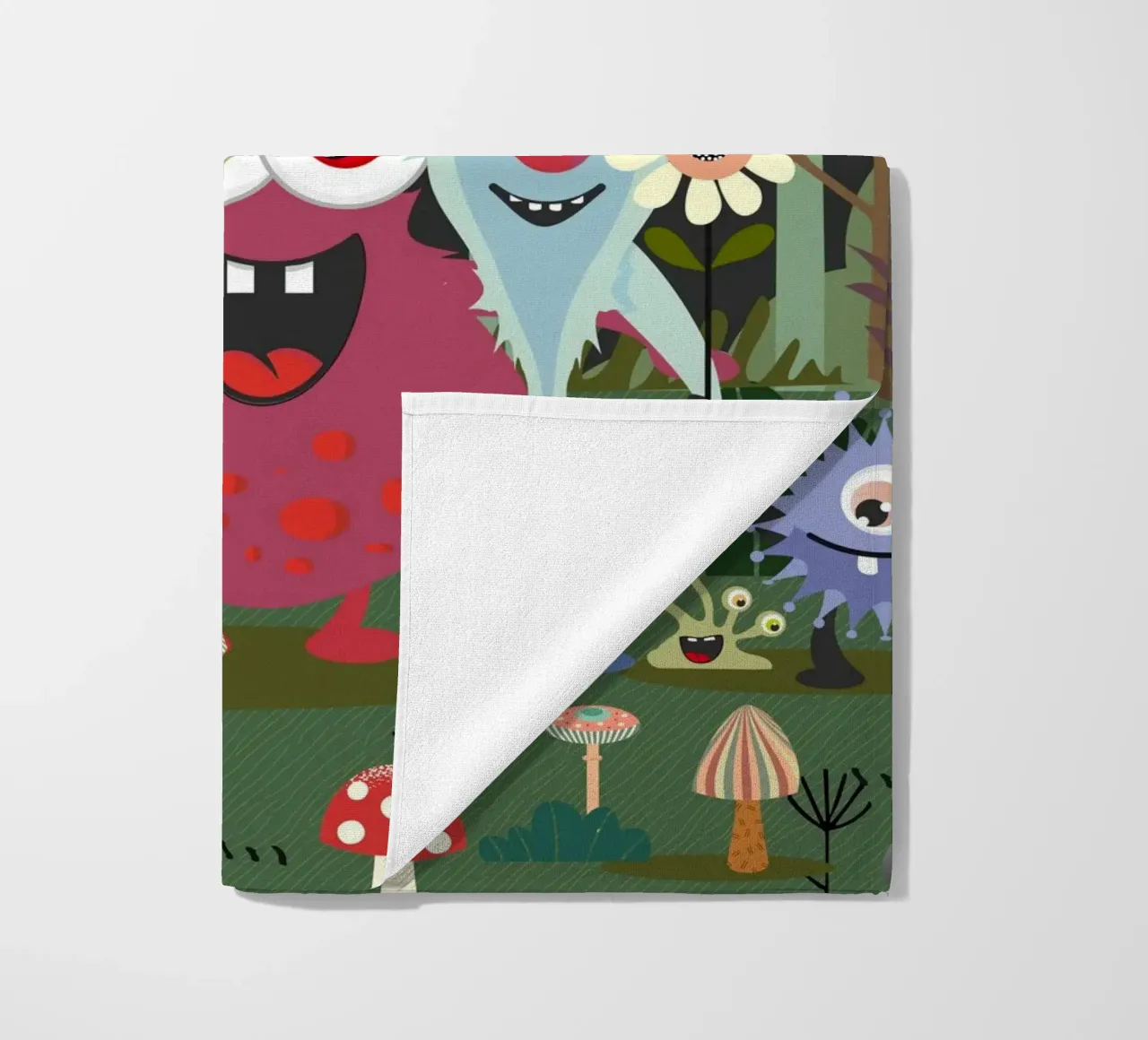 Un groupe de monstres joyeux dans une forêt enchantée serviette de plage de namosh