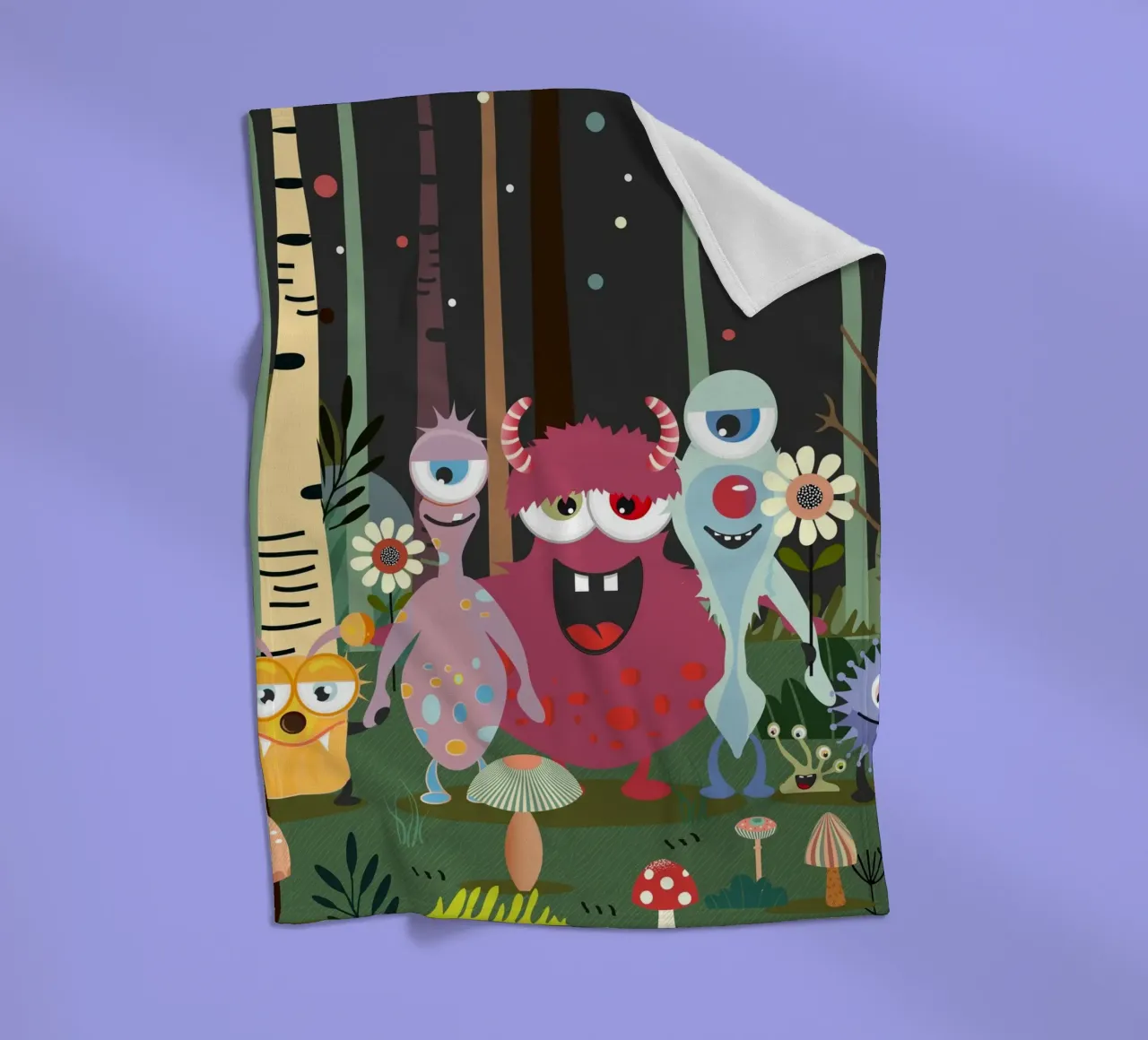 Un groupe de monstres joyeux dans une forêt enchantée plaid polaire de namosh