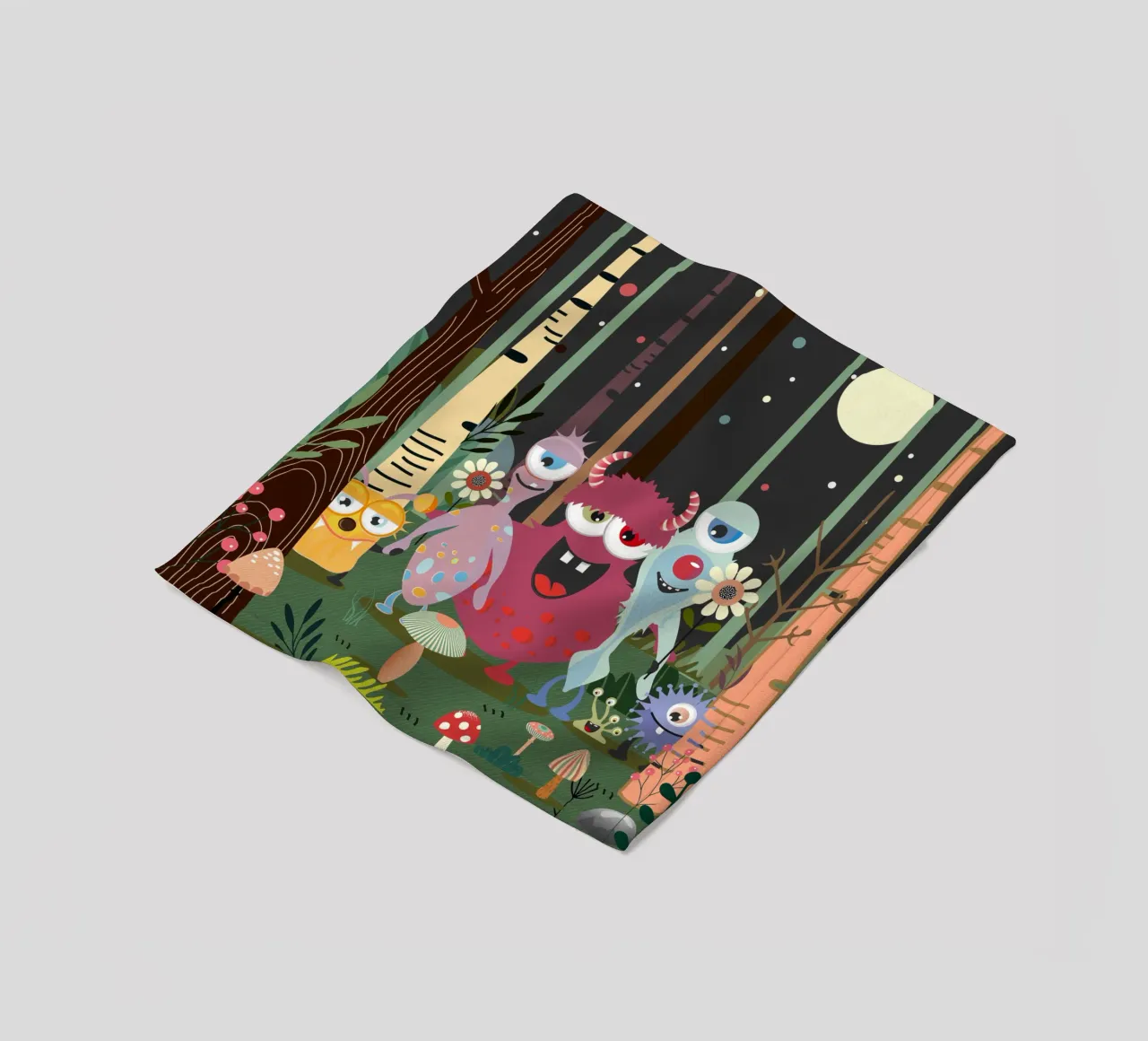 Un groupe de monstres joyeux dans une forêt enchantée plaid polaire de namosh