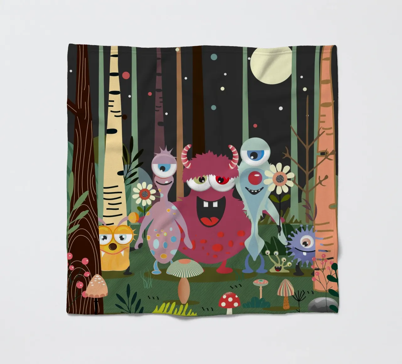 Un groupe de monstres joyeux dans une forêt enchantée plaid polaire de namosh