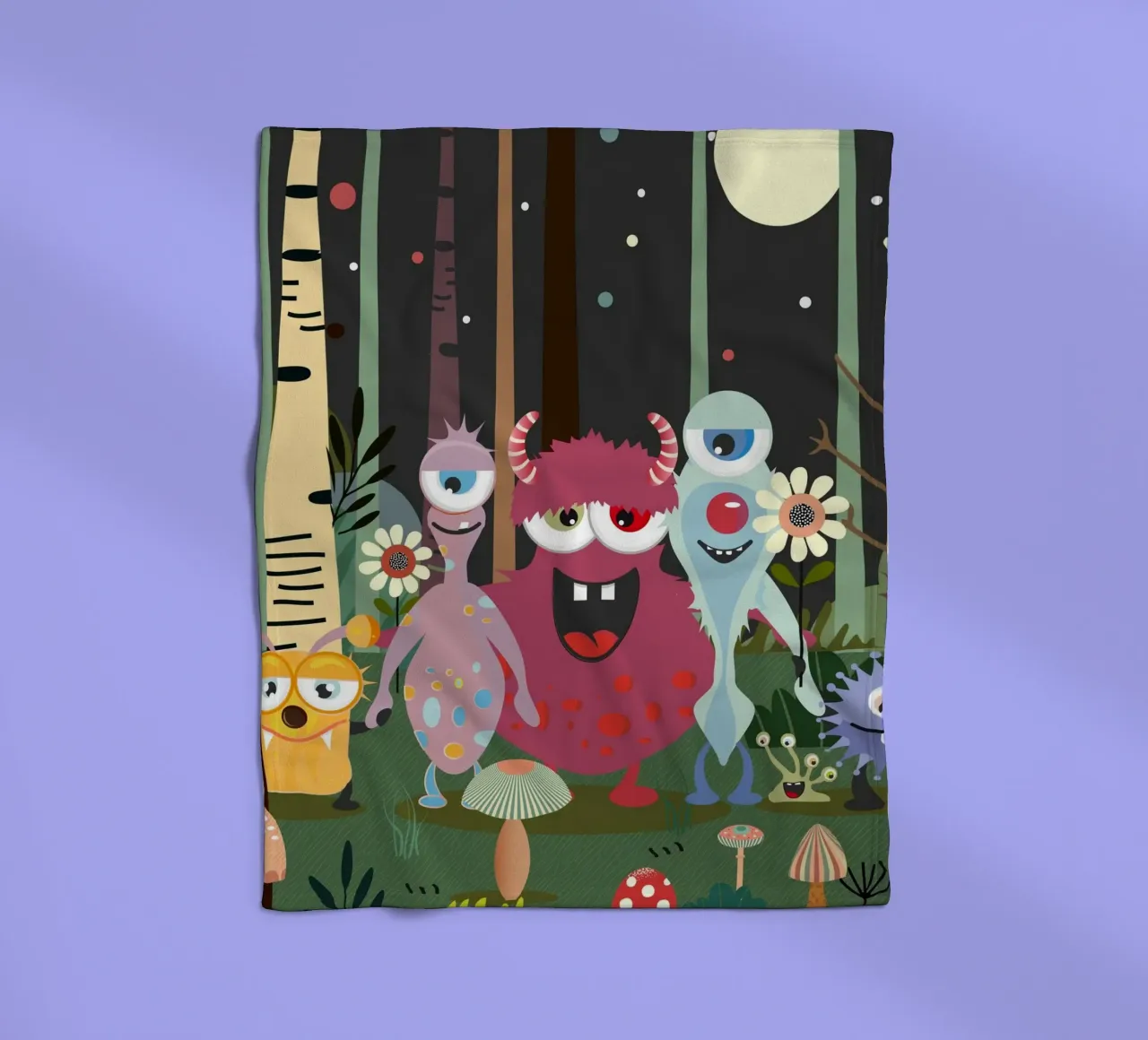 Un groupe de monstres joyeux dans une forêt enchantée plaid polaire de namosh