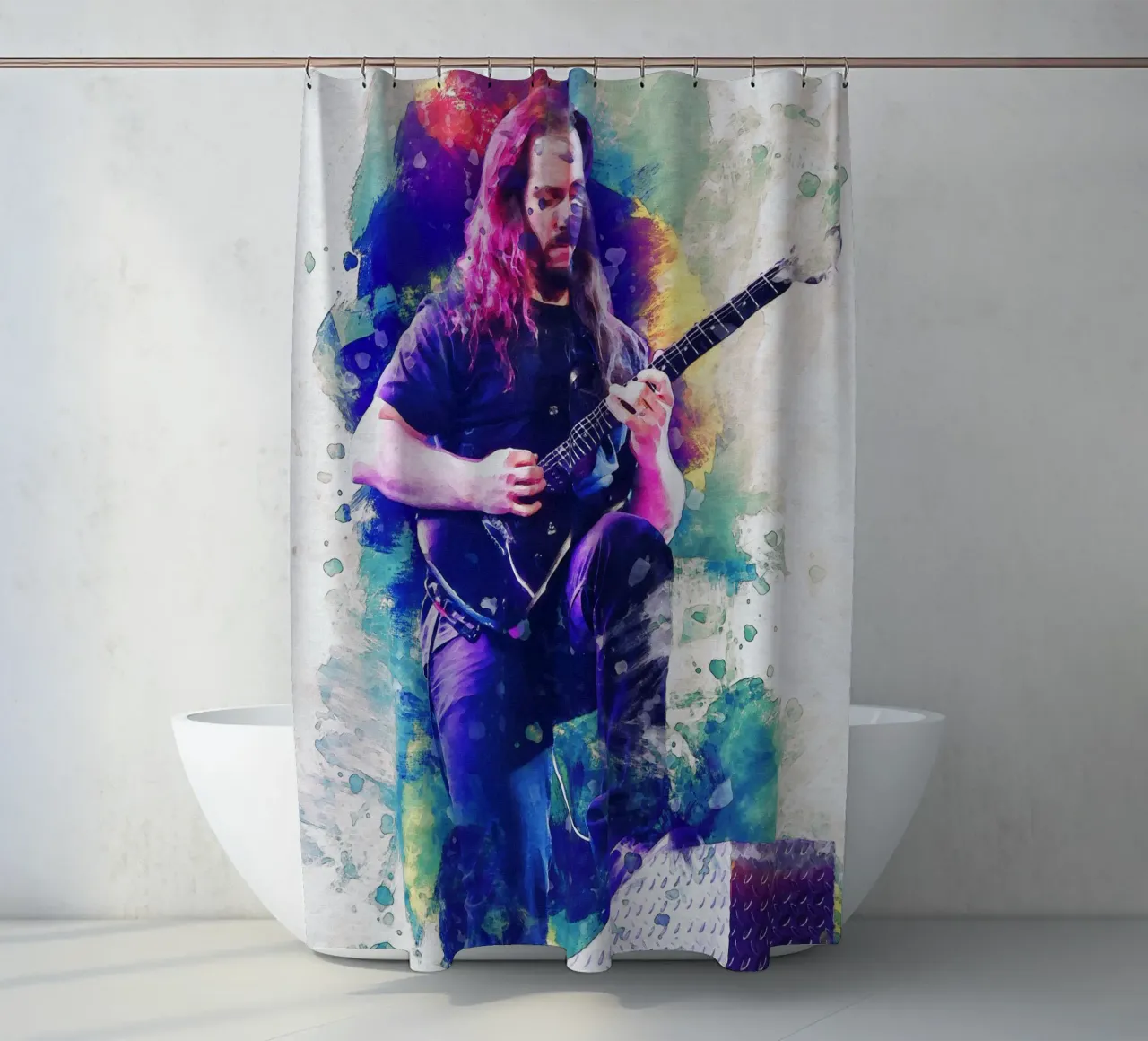 Smudge John Petrucci shower curtain by Gunawan Rb