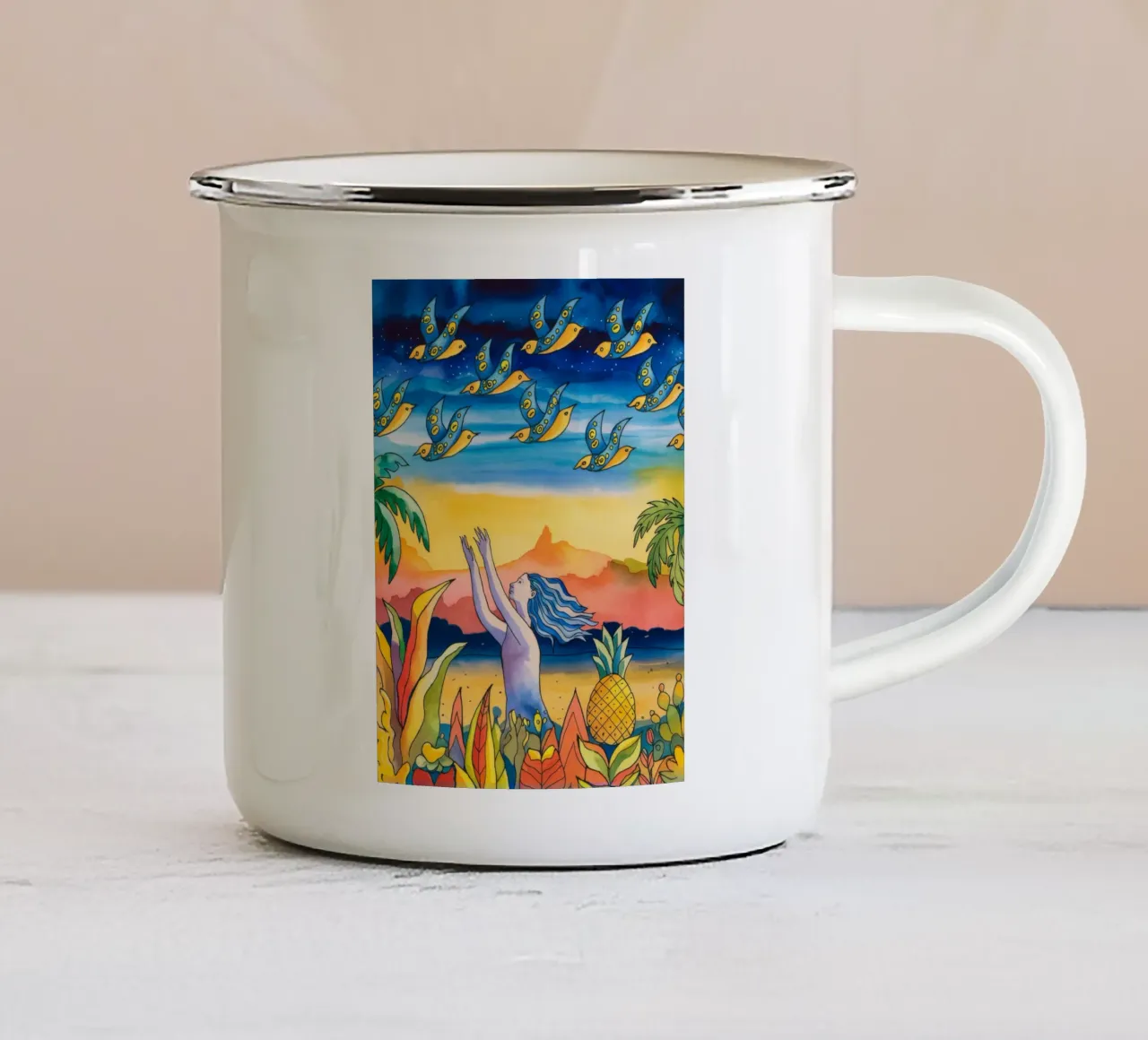 Volo da sogno tazza in smalto da Artie Shifa