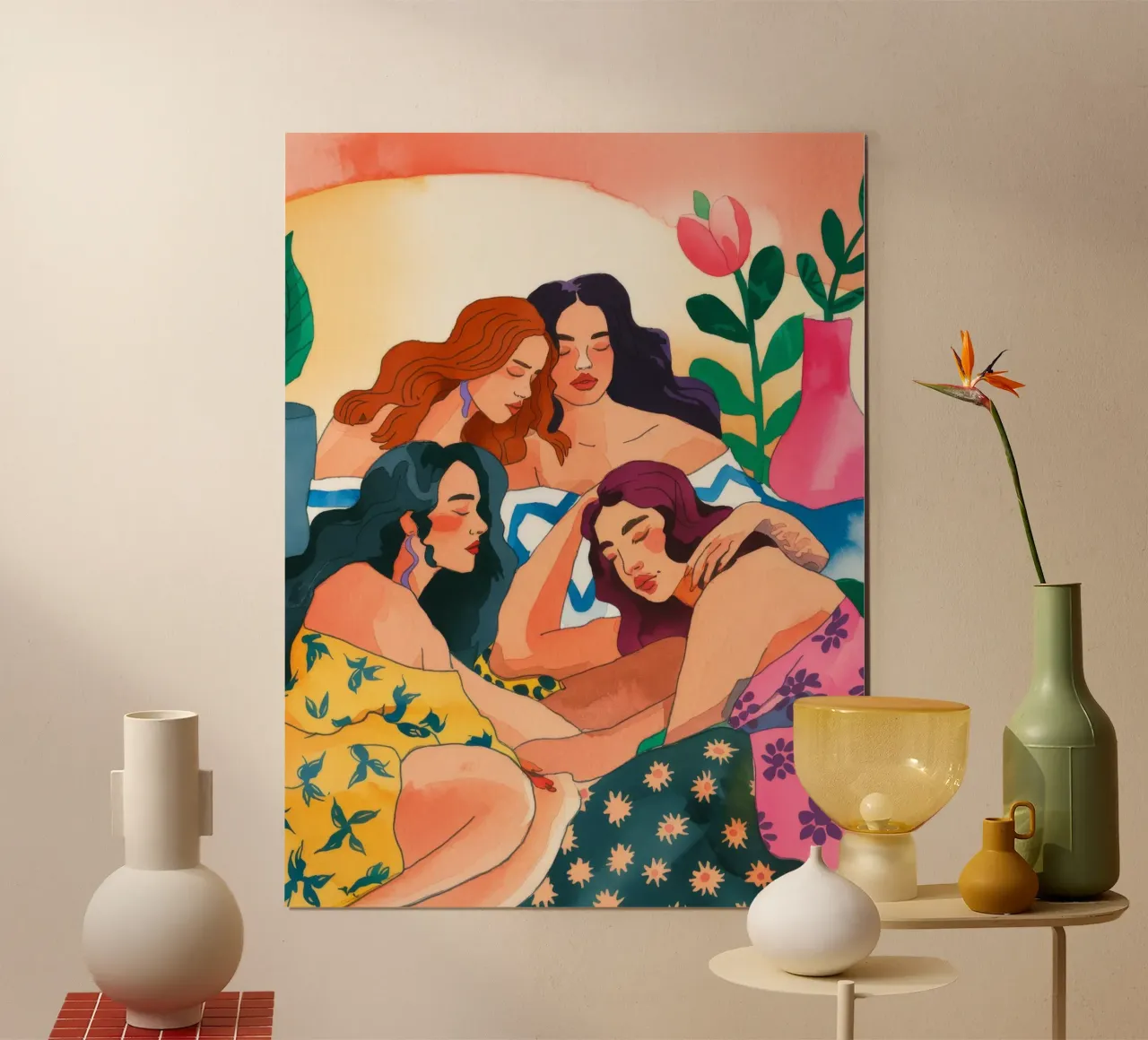 La compagnia sotto il sole poster con telaio in plastica da Artie Shifa