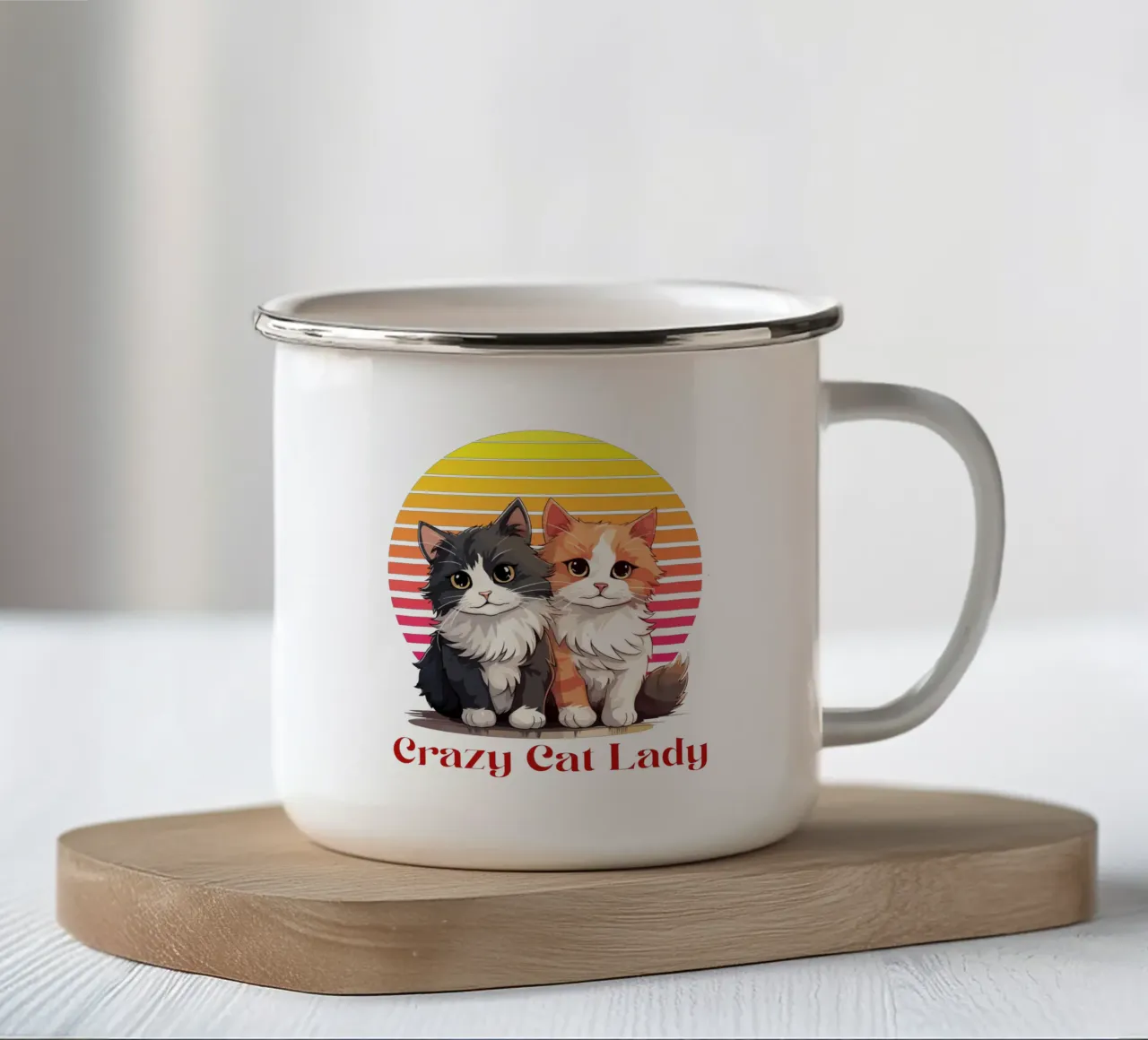 La signora dei gatti pazzi tazza in smalto da yukihana